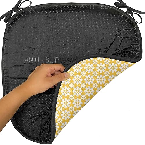 Vista 392 de Lunarable Orient - Juego de 6 cojines de asiento para silla, diseño de estrellas marroquíes, espirales y curvas abstractas, ilustración oriental