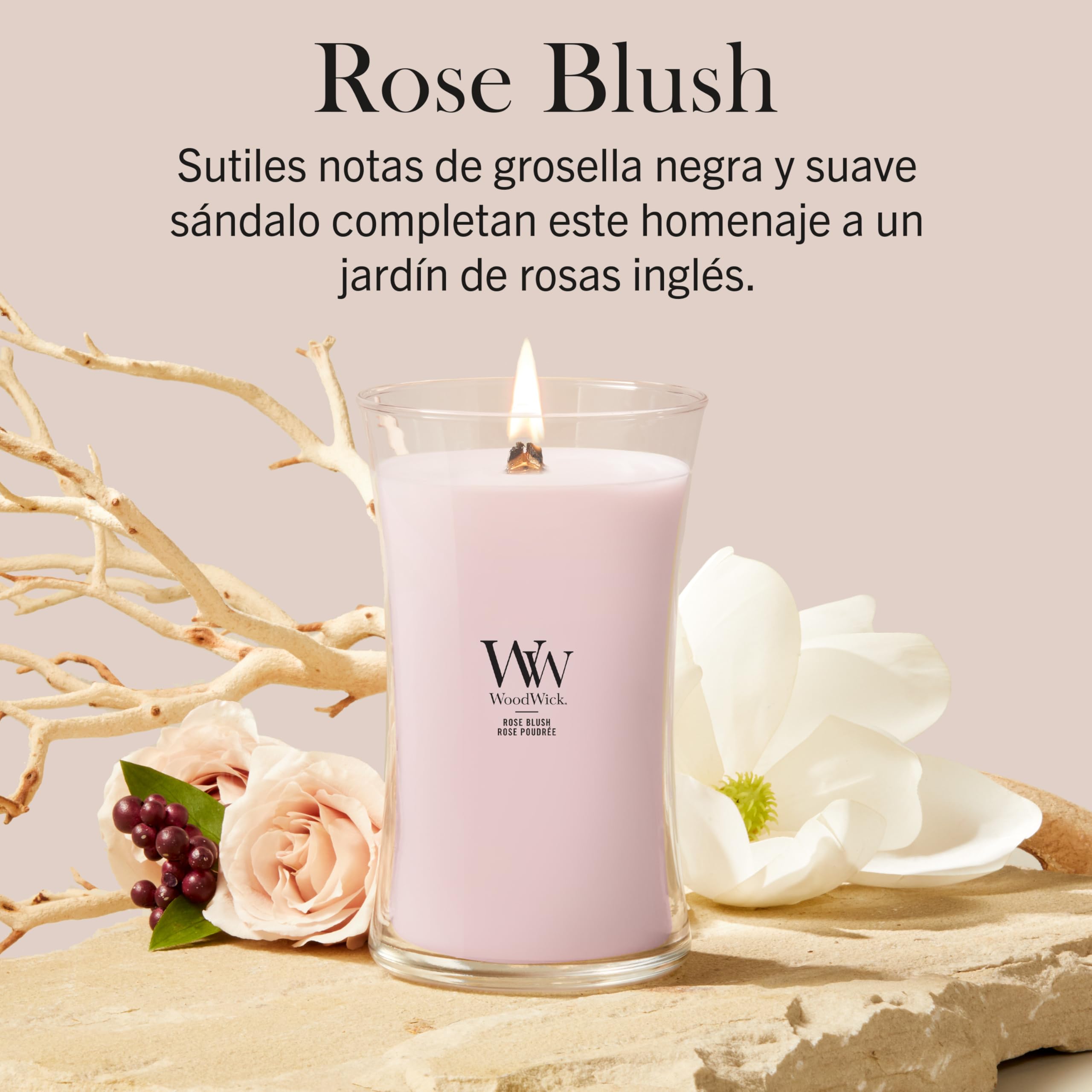 WoodWick Vela perfumada | Vela grande en forma de reloj de arena | Rose Blush | Regalos perfectos para mujeres