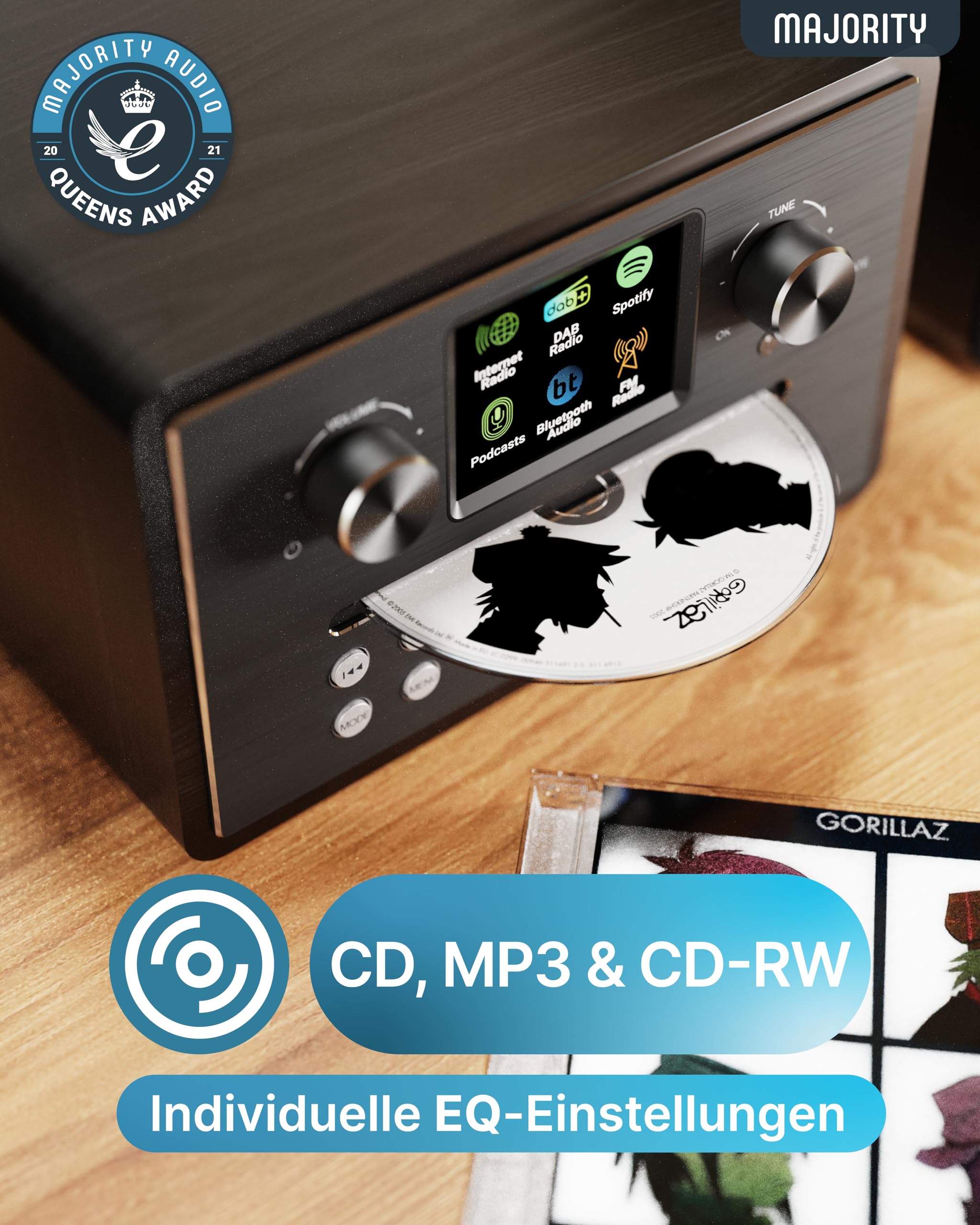 Internetradio WLAN Stereoanlage | HiFi Anlage DAB+ & UKW | CD Player Bluetooth 5.3 | Musikanlage mit Regallautsprechern | Kompaktanlagen mit Spotify Connect & Podcasts | MAJORITY Homerton HiFi