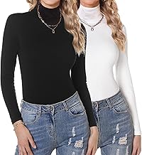Aottori Turtle Neck Tops Womens 2 Pack Long Sleeve Tops Soft Thermal Underwear Slim Fit Base Layer Shirts Lightweight Roll Neck Pullover