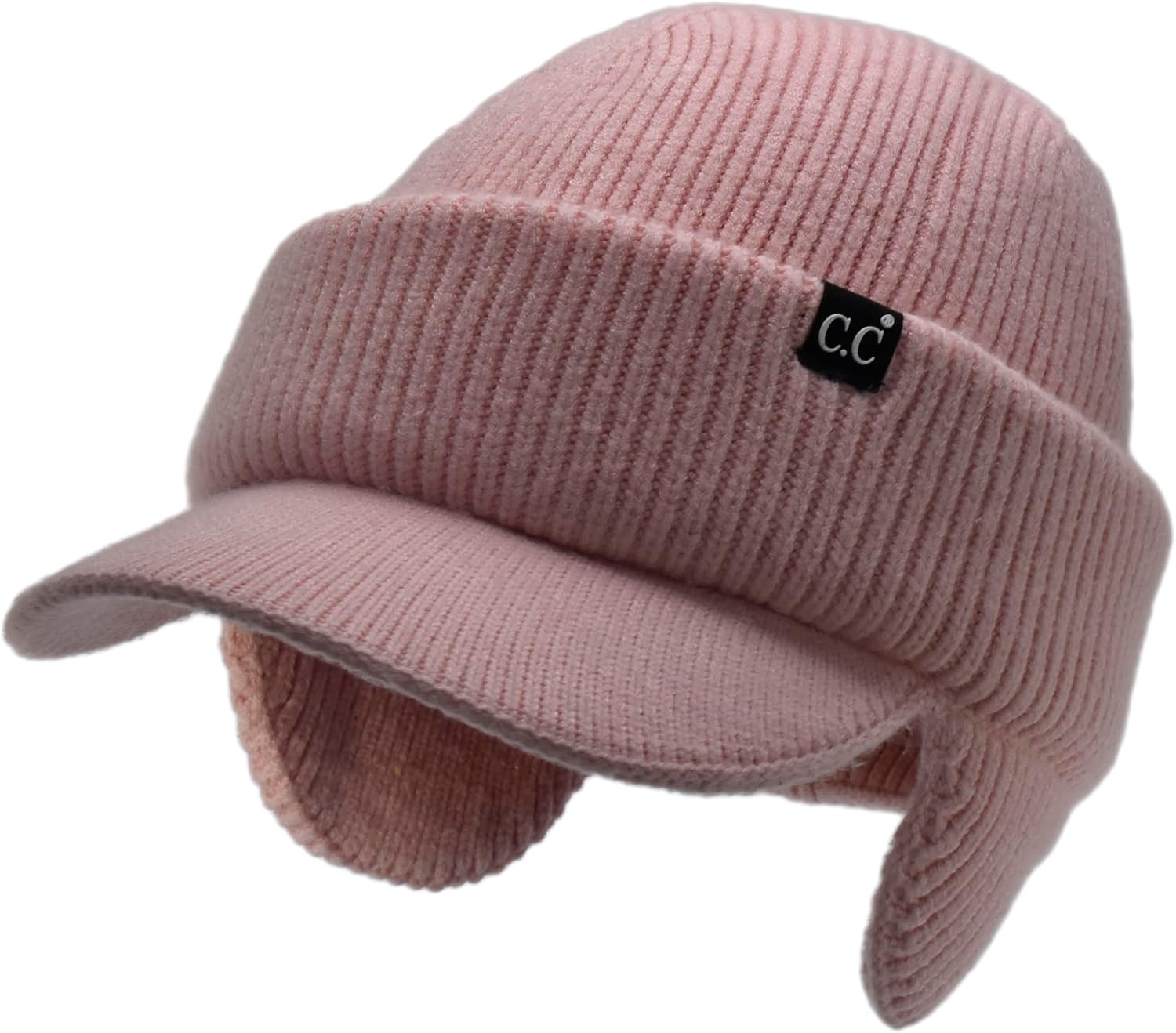 C.C Beanie Strechy Snug Fit Soft Knit Hat with Visor Brim & Ear Warmer Flaps