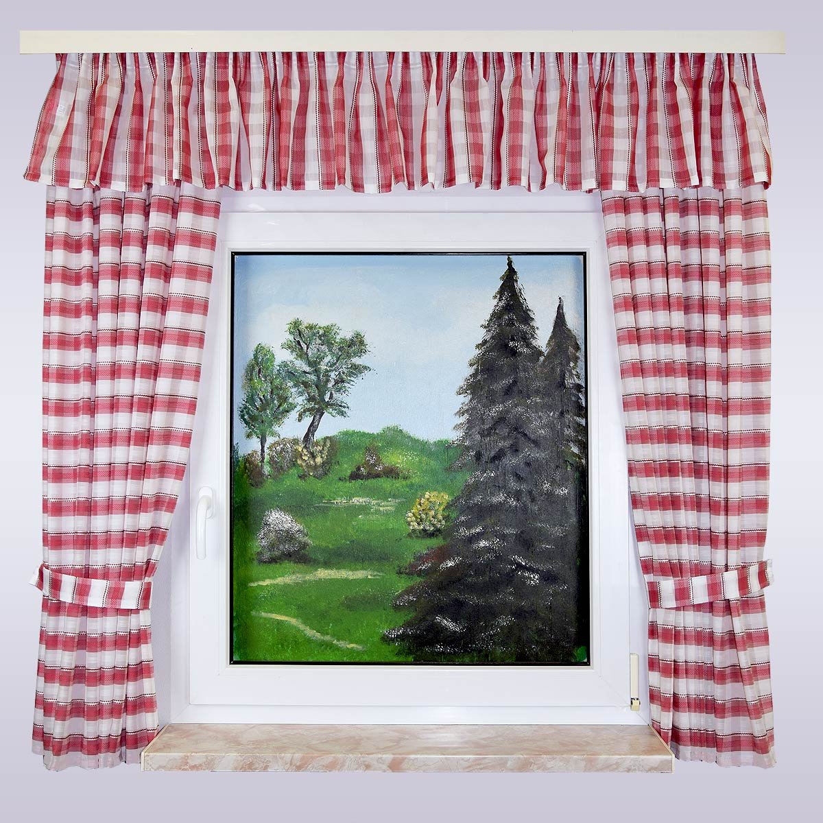 Querbehang zur Küchengardine „Melli in Rot“ mit Reihband rot-Weiss-kariert Bistrogardine 30 x 300 cm