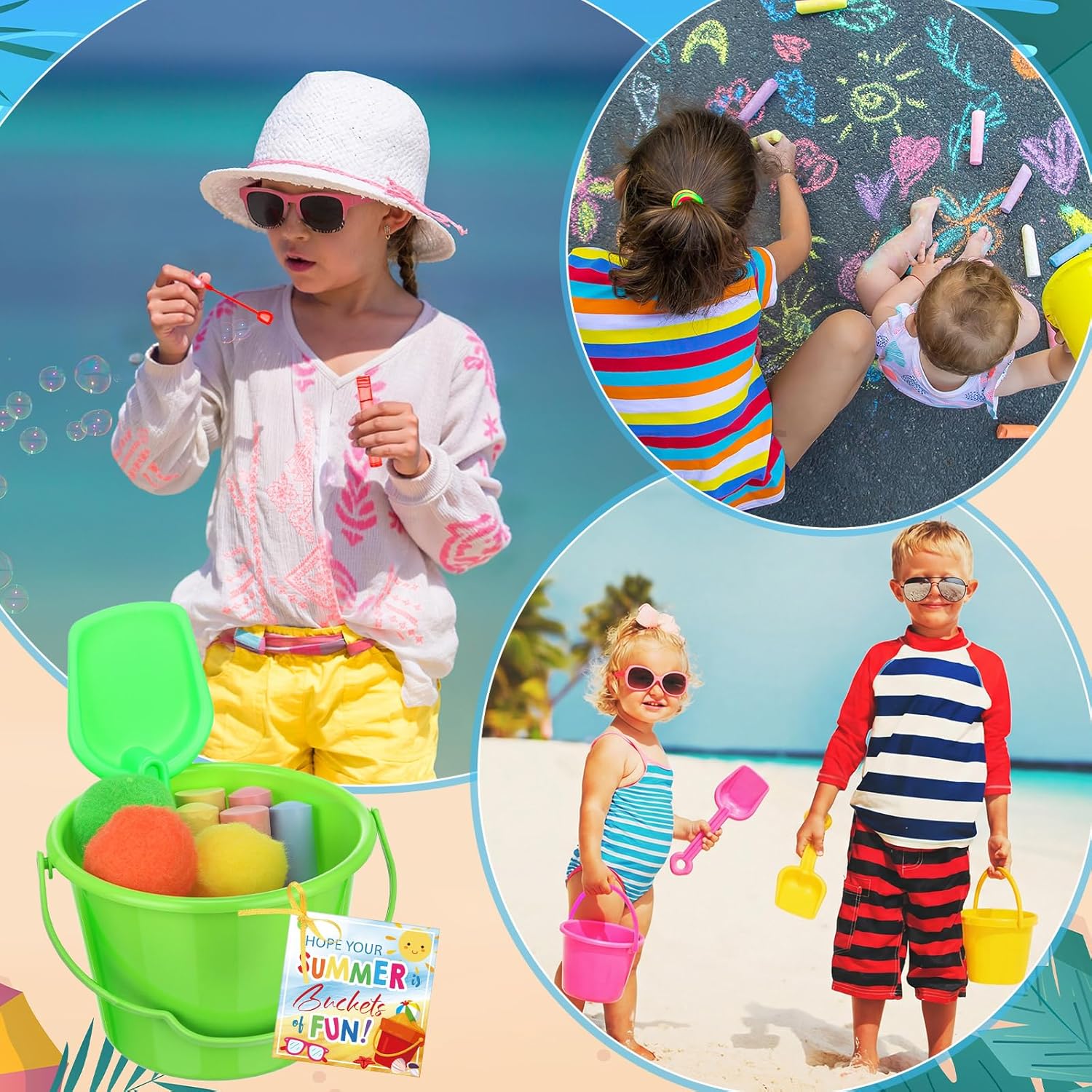 Chivao 144 Pcs Summer End of Year Student Gifts Pool Beach Party Favors Summer Student Gifts Bulk from Teachers Sand Bucket Shovels sidewalk for School Classroom Pool Toys Party Supplies