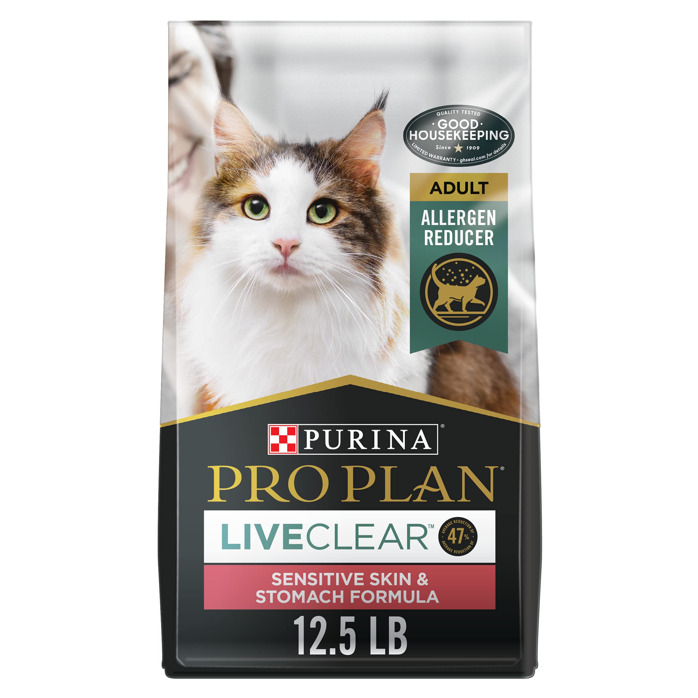 Purina Pro Plan Allergen Reducing, Sensitive Skin & Stomach, High Protein Cat Food, LIVECLEAR Turkey and Oatmeal Formula - 12.5 lb. Bag