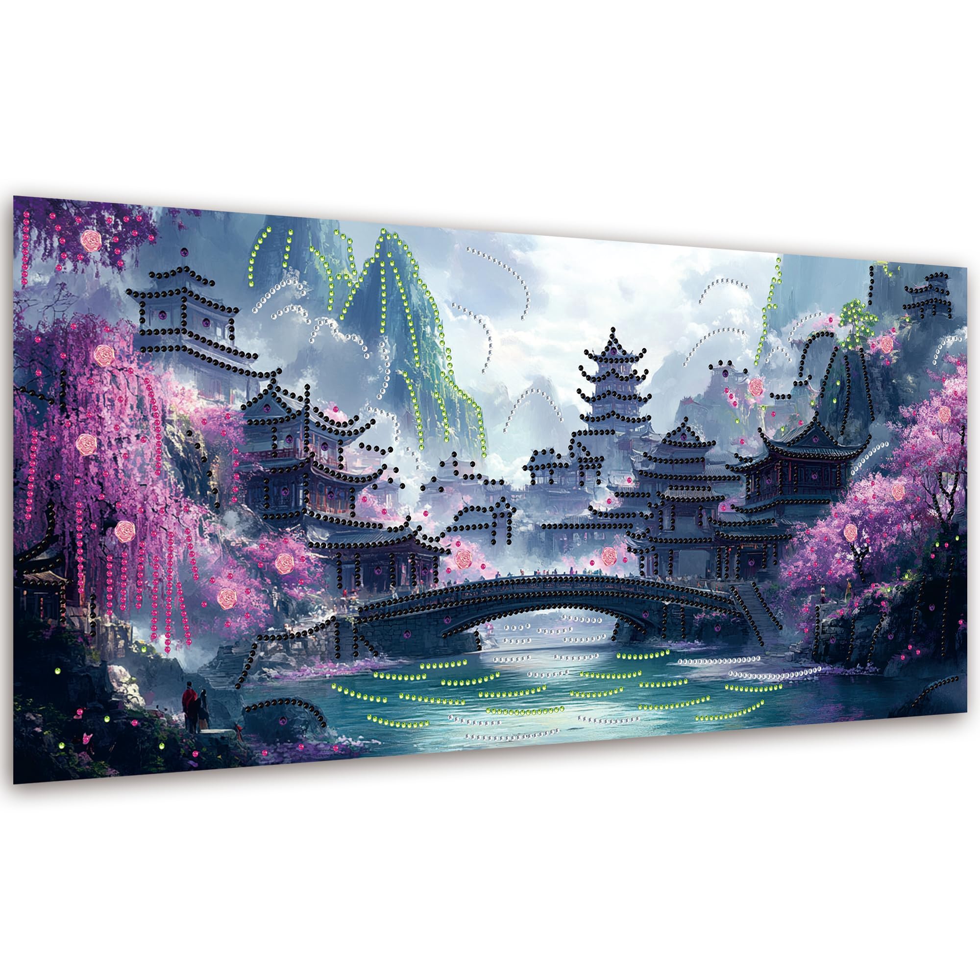 VAIIEYO 5D DIY Special Shape Chinese Landscape Garden Diamond Art Kits Adults,Landscape Diamond Painting Kit for Beginners, Crystal Rhinestone Diamonds Gem Art for Home Wall Decoration Gift 12X24Inch