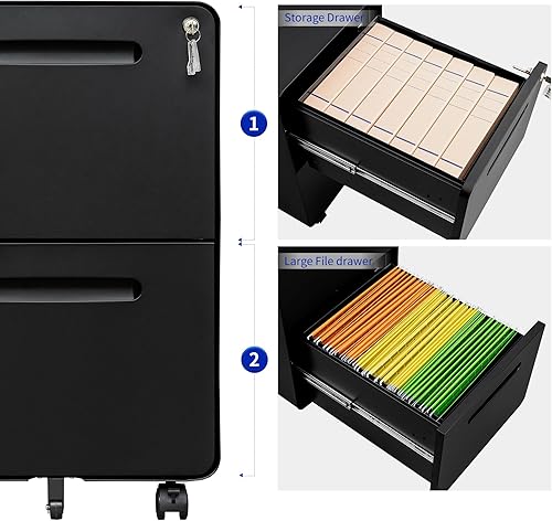 Miniatura 4 de Archivador móvil de 2 cajones con cerradura, archivador de metal para debajo del escritorio para oficina en casa, se adapta a archivos
