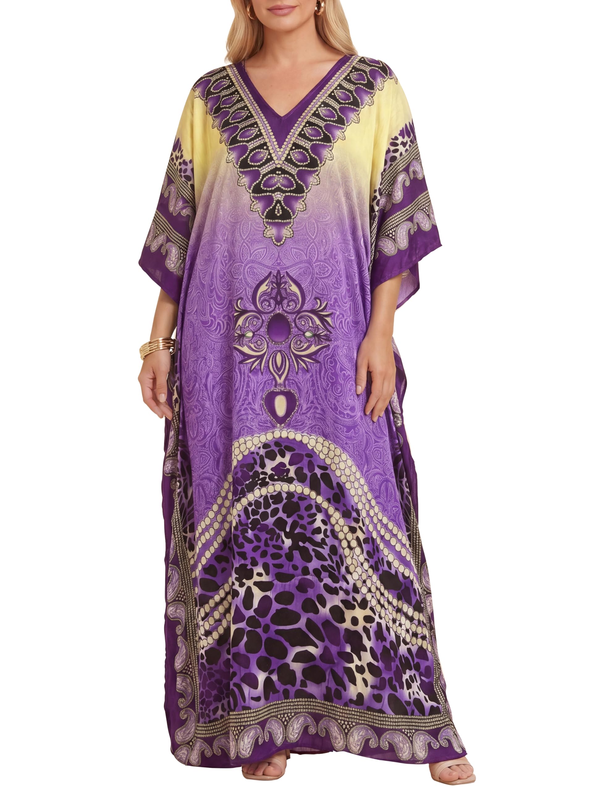 Love My Fashions® Women's Kaftans Morrocan Print Tunic Long Summer Dress Loungewear Swim Cover Up Beachwear Sundress Casual Nightwear