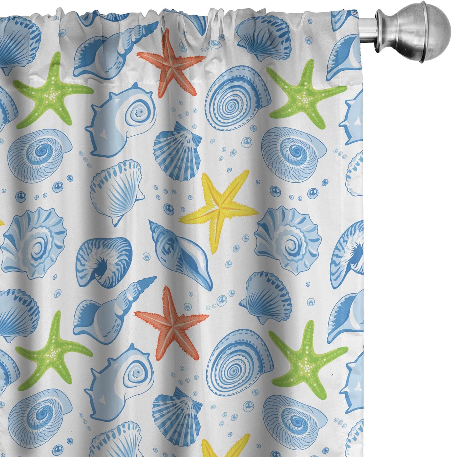Ambesonne Nautical Curtains, Marine Themed Starfish Mollusk Coral Reef Shells Oyster Underwater Design, Window Treatments 2 Panel Set for Living Room Bedroom, Pair of - 28" x 95", Blue Yellow