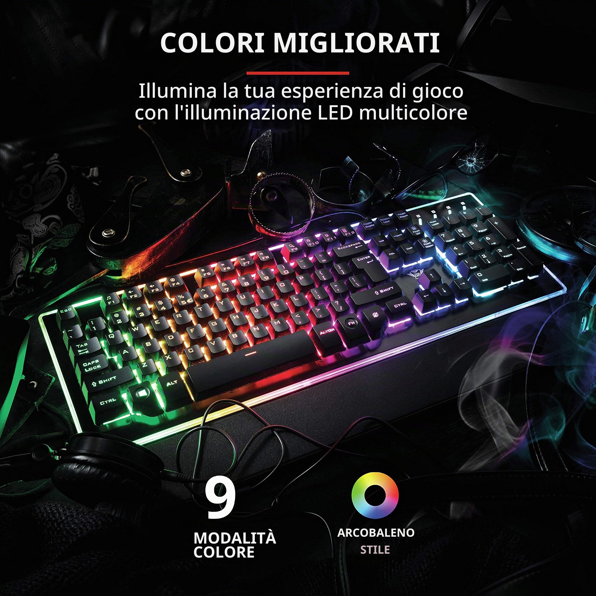Trust Gaming Trust GXT 860 Thura Tastiera Gaming Semi-meccanica LED, Piastra Superiore in Metallo, Nero [Italia]