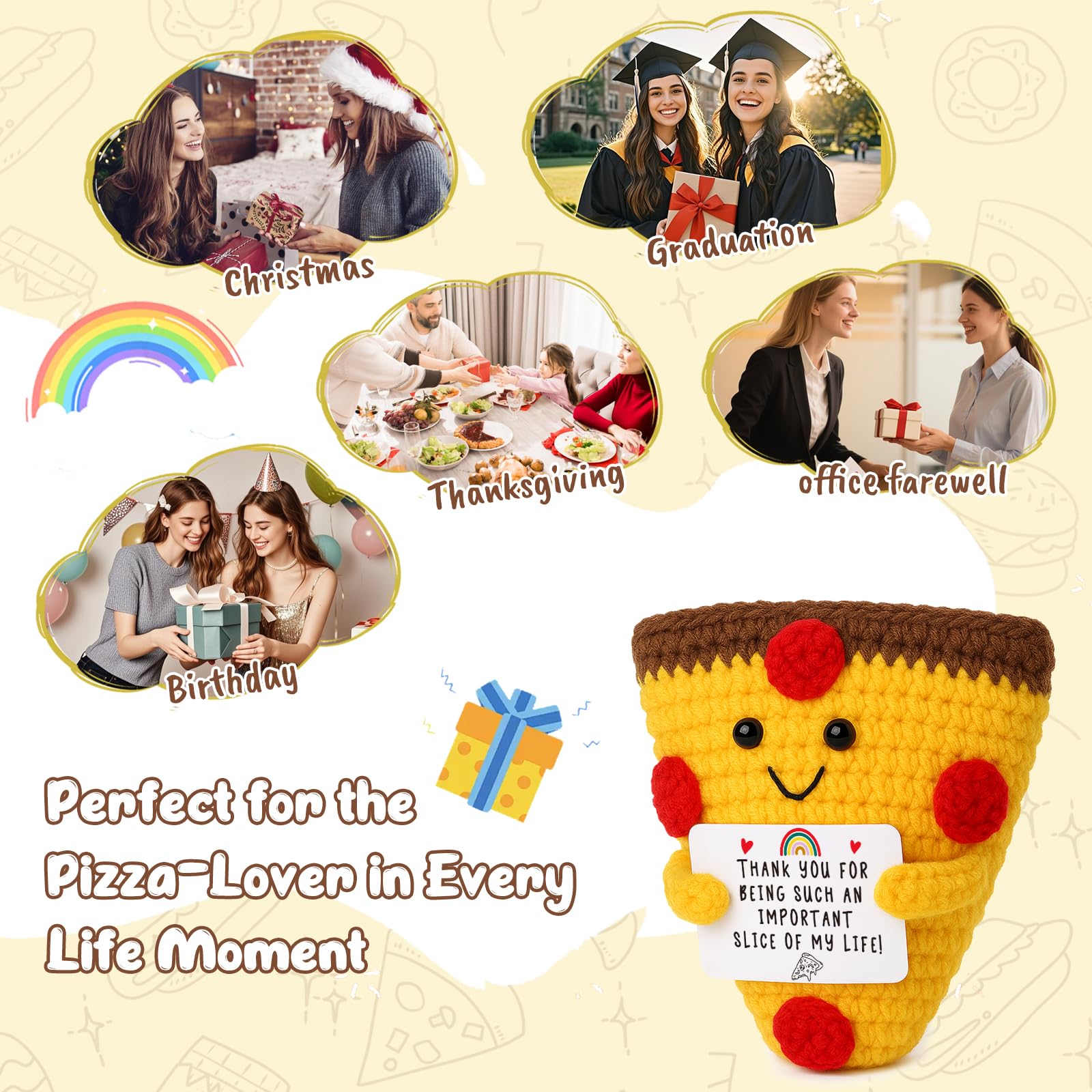 Fathers Day Mini Gifts for Daddy, Teacher Appreciation Handmade Crochet Pizza for Farewell Birthday Graduation Retirement Thank You Gifts For Friends Coworkers Classroom Celebration Office Gift Ideas
