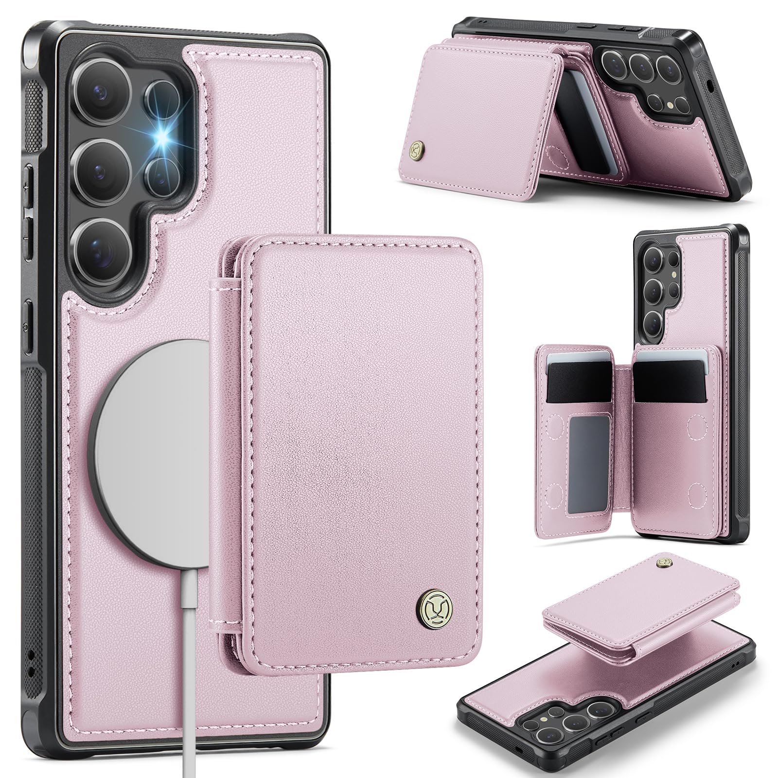 Usroom Compatible with Magsafe for Samsung Galaxy S25 Ultra Wallet Case Magnetic Card Holder, RFID Blocking 2 in 1 Detachable Kickstand Shockproof