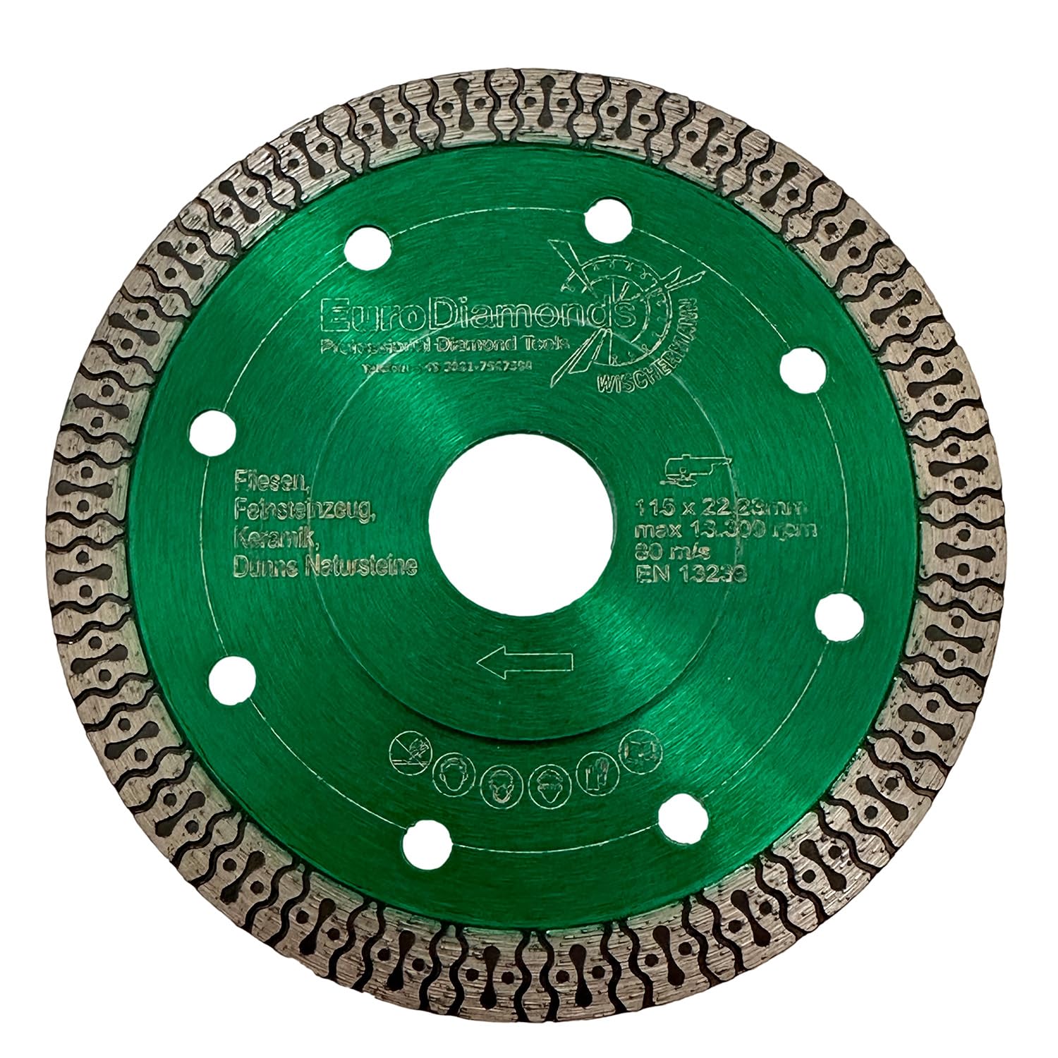 EDW Disco da taglio diamantato Premium per piastrelle in gres porcellanato, 115 mm x 22,2 mm, disco professionale per smerigliatrice angolare