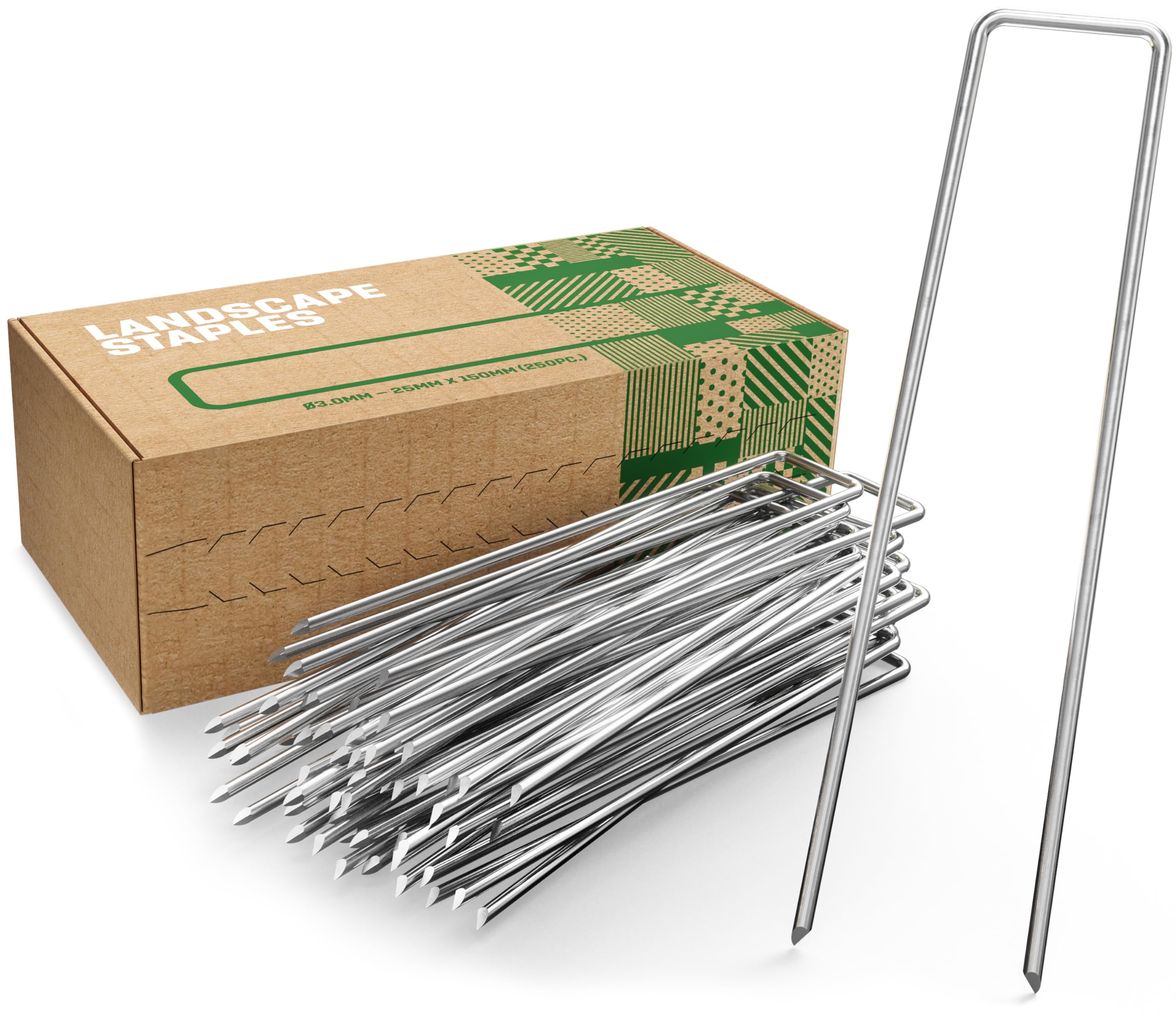 GardenGloss Anti-Rost Erdanker aus Stahl (250 Stück) - Stabile Bodenanker für Unkrautvlies, Gartenvlies, Zaun & Camping - 150 MM Lang, 25 MM Breit, Ø 3 MM
