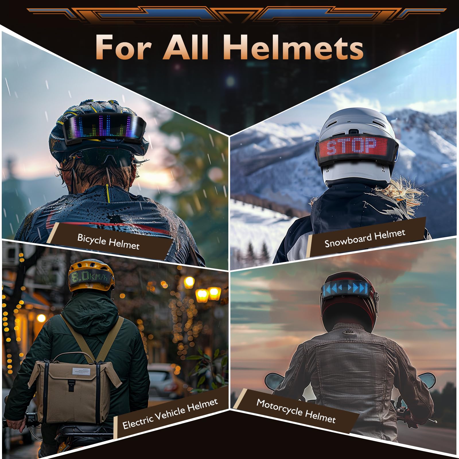 PChero LED Schild Personalisiert für Helm, Customizable LED Display Laufschrift Anzeige Programmierbar Namensschild Personalisiert Fahrradhelm Licht für Motorradhelm Skihelm Schutzhelm