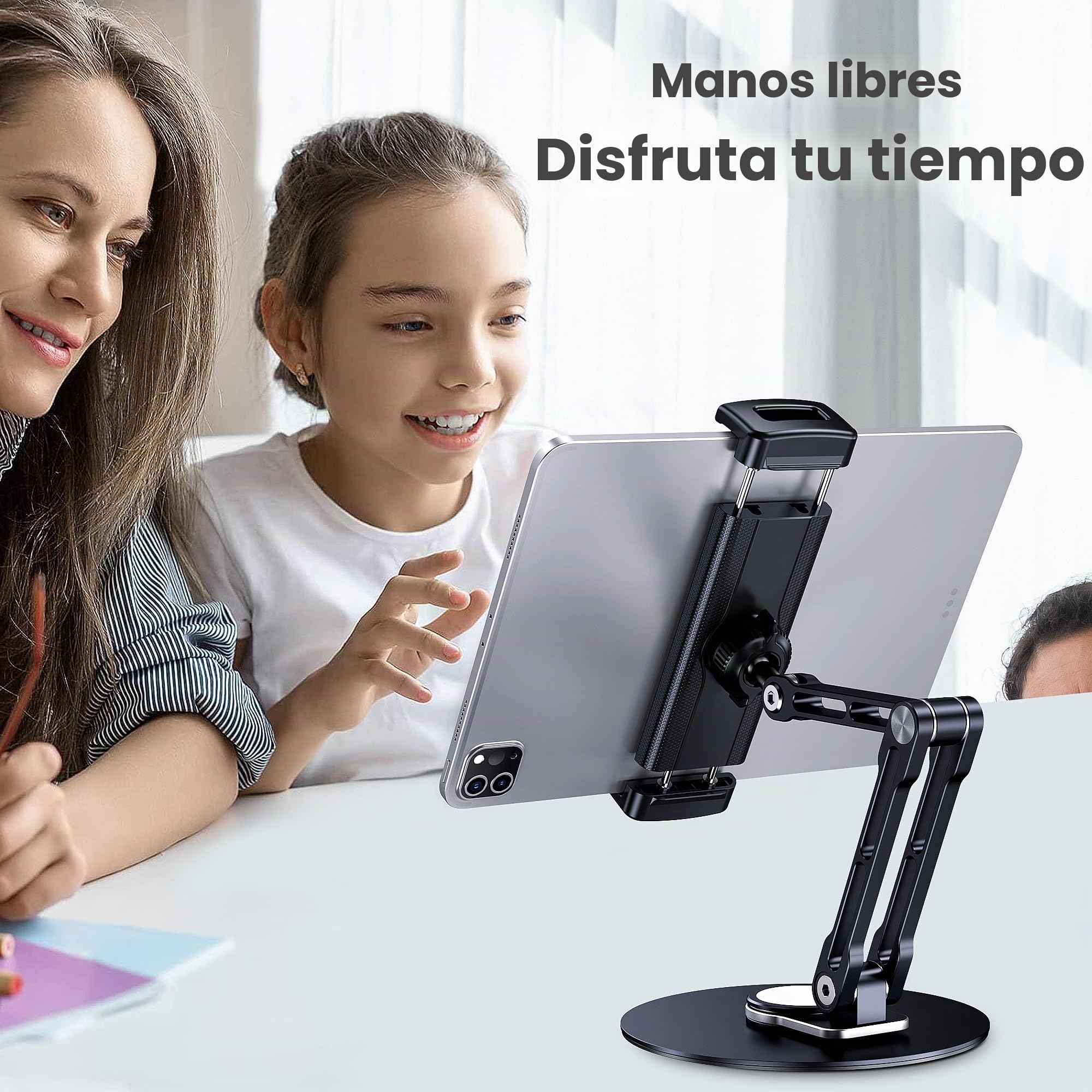 Soporte para Tablet para iPad, Ajustable con Base Giratoria de 360 Grados para Escritorio, Soporte Giratorio de Aluminio para Tablet Compatible con iPad Air/Mini,10.2/9.7,Pro