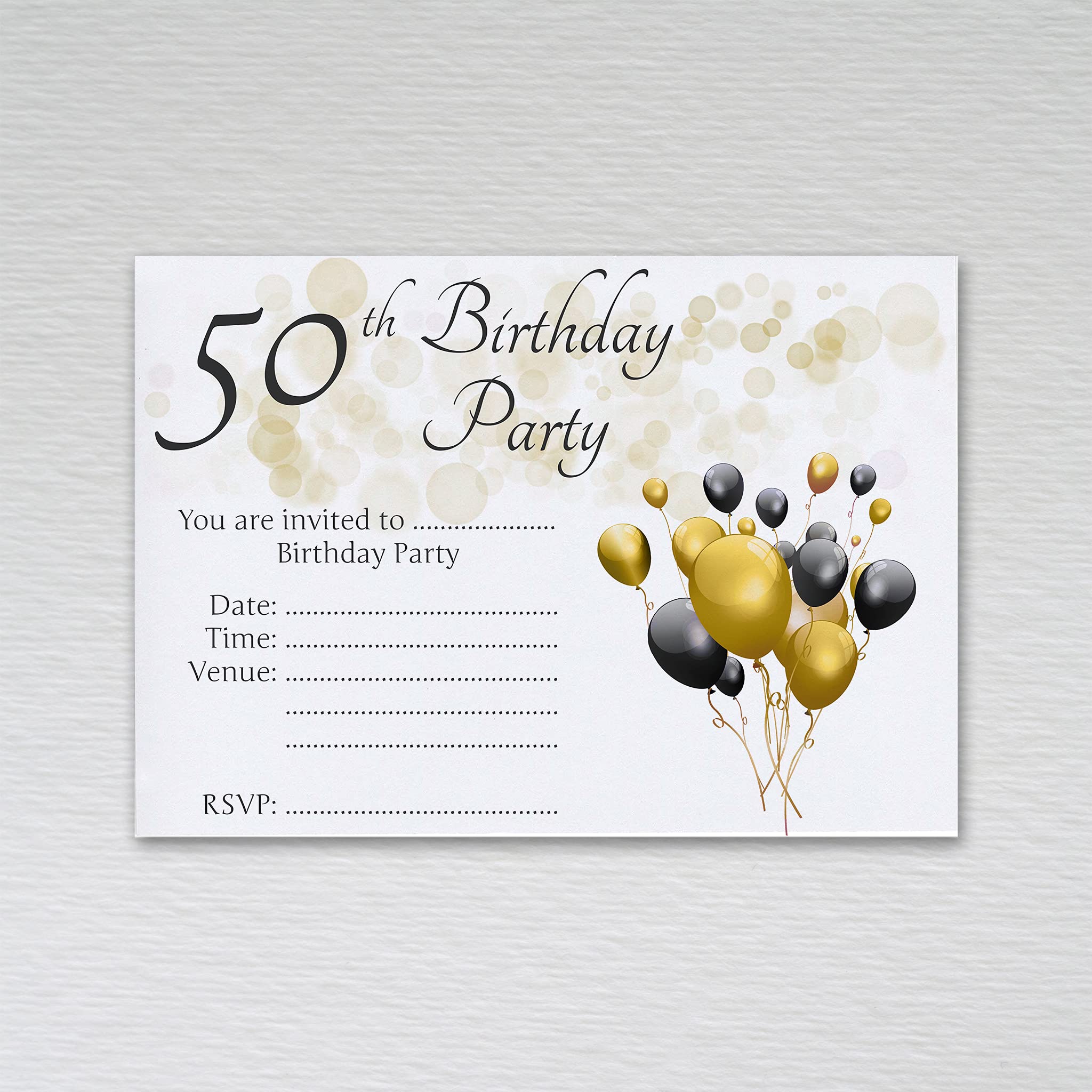 Pack of 50th Birthday Party Invitations: Black & Gold Fiftieth Invites for Male/Female Birthday Parties (Pack of 20 Black & Gold Without Envelopes)