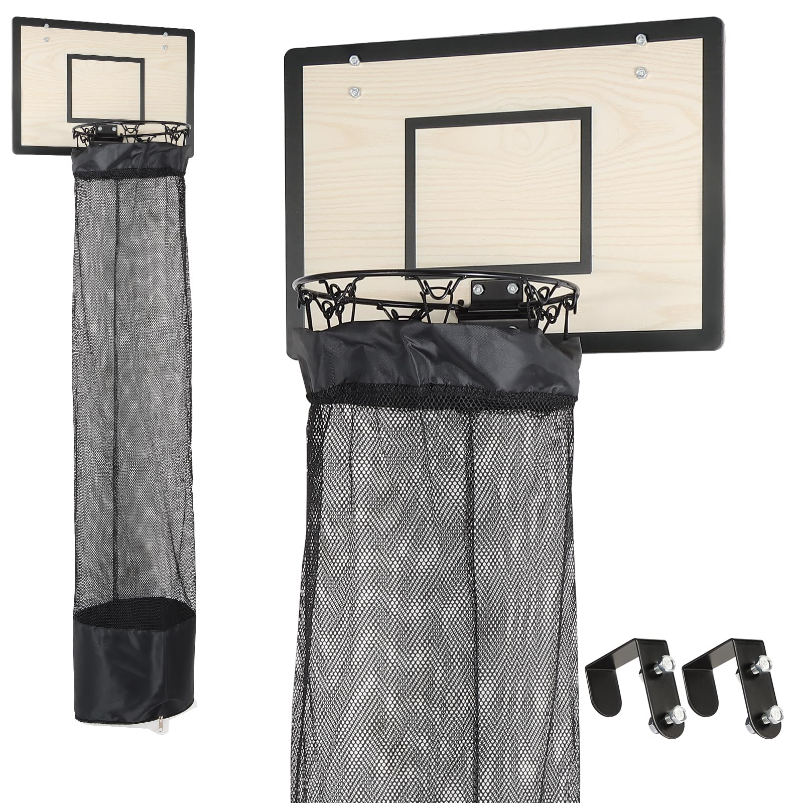 DRXX FEXE Wooden Basketball Laundry Hamper?Over the Door Basketball Hoop Laundry Basket with Zipper for Kids Room,Dorm Rooms,Bathroom,Saving Space Storage and Organization - White (White)