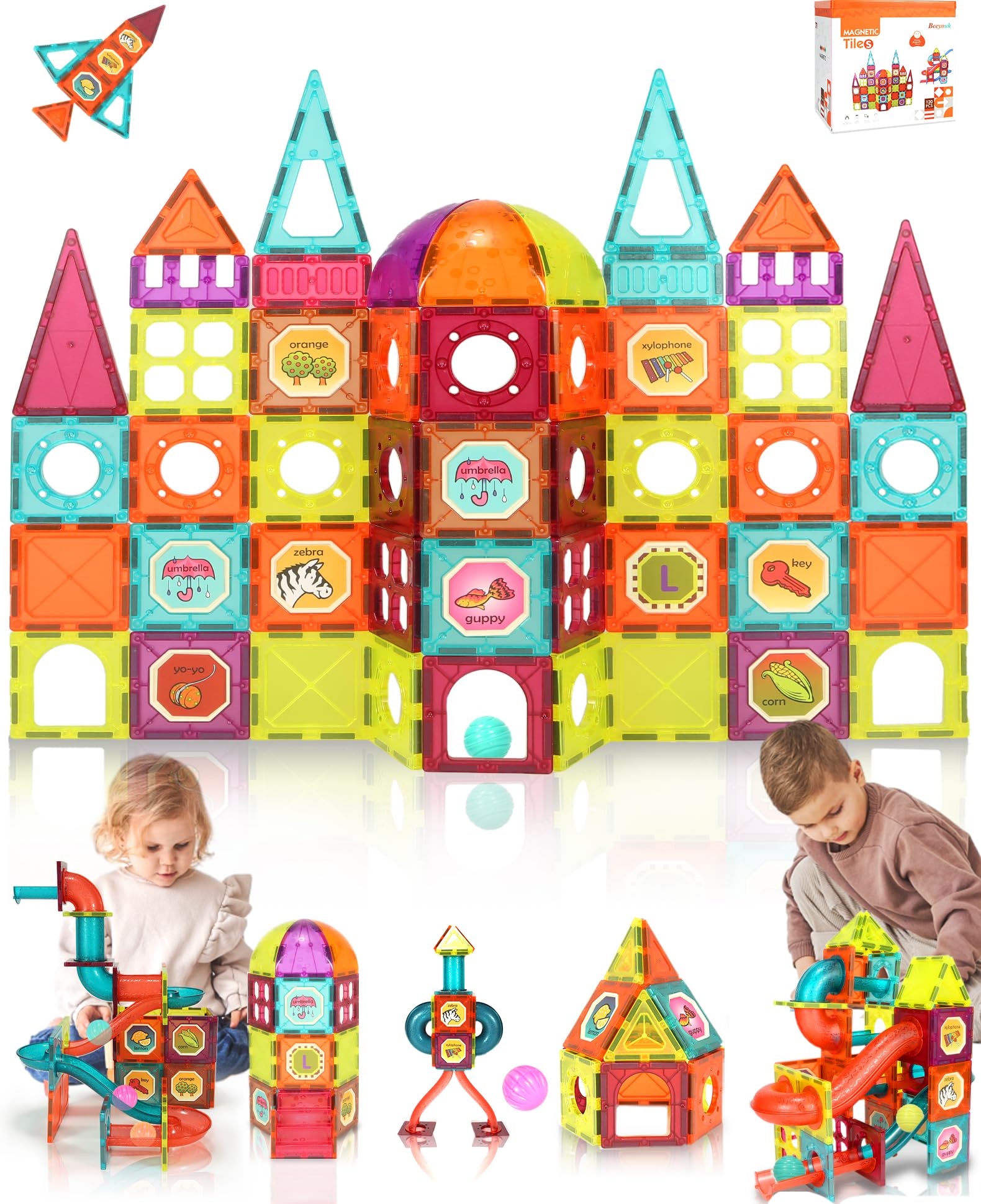 Beeyouk Bloques Magneticos Construccion Niños 120 Piezas, Juguetes Niños 3 Años Piezas Magneticas Niños,Construcciones Magneticas Niños Niñas,Juego Imanes para Niños 4 5 6 7 8 9 10 Años Mas Vendidos