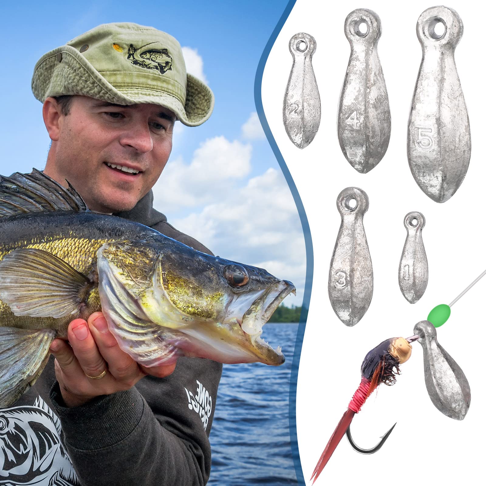 Kit de 22 piezas de pesas de pesca, plomos, plomos, plomos, plomos, plomos de pesca de agua salada, plomos de pesca de lubina en 1 onza, 2 onzas, 3 onzas, 4 onzas, 5 onzas, 6 onzas