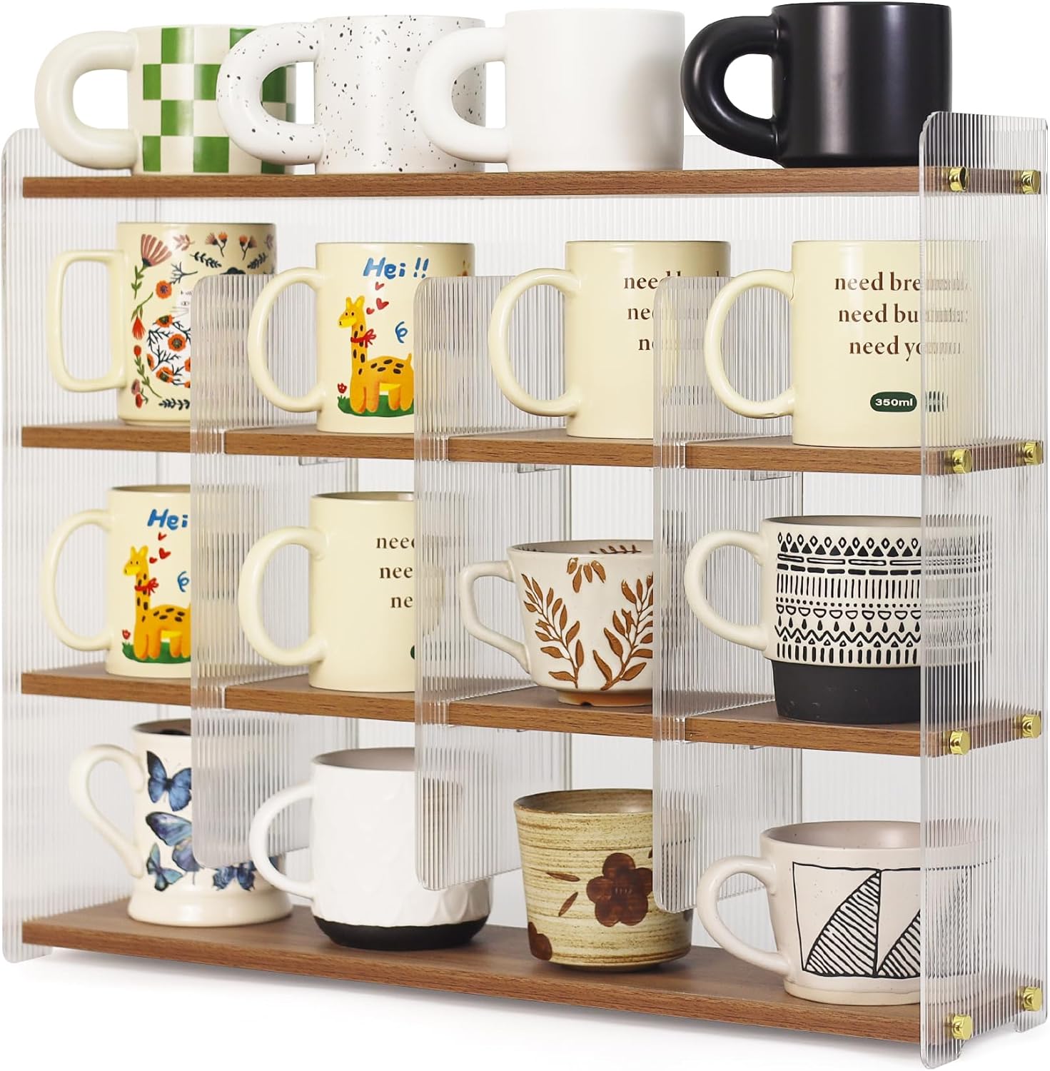 Coffee Mug Holder Wooden Cup Station Organizer 4-Tier Cup Holder for Coffee Bar Mug Display Rack for Countertop Mug Holder Shelf for Home Kitchen Nut Brown 4Layers Nut Brown