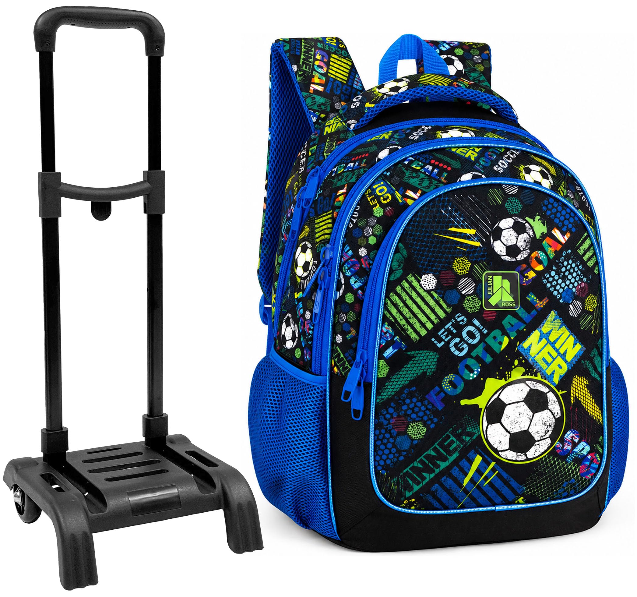 Mochila Escolar con Ruedas Niño 29L 2in1 Goal Power | Carro Extraíble, Ergonómica, 33x43x20 cm, 6-12 Años, Educación Primaria, Julian Ross