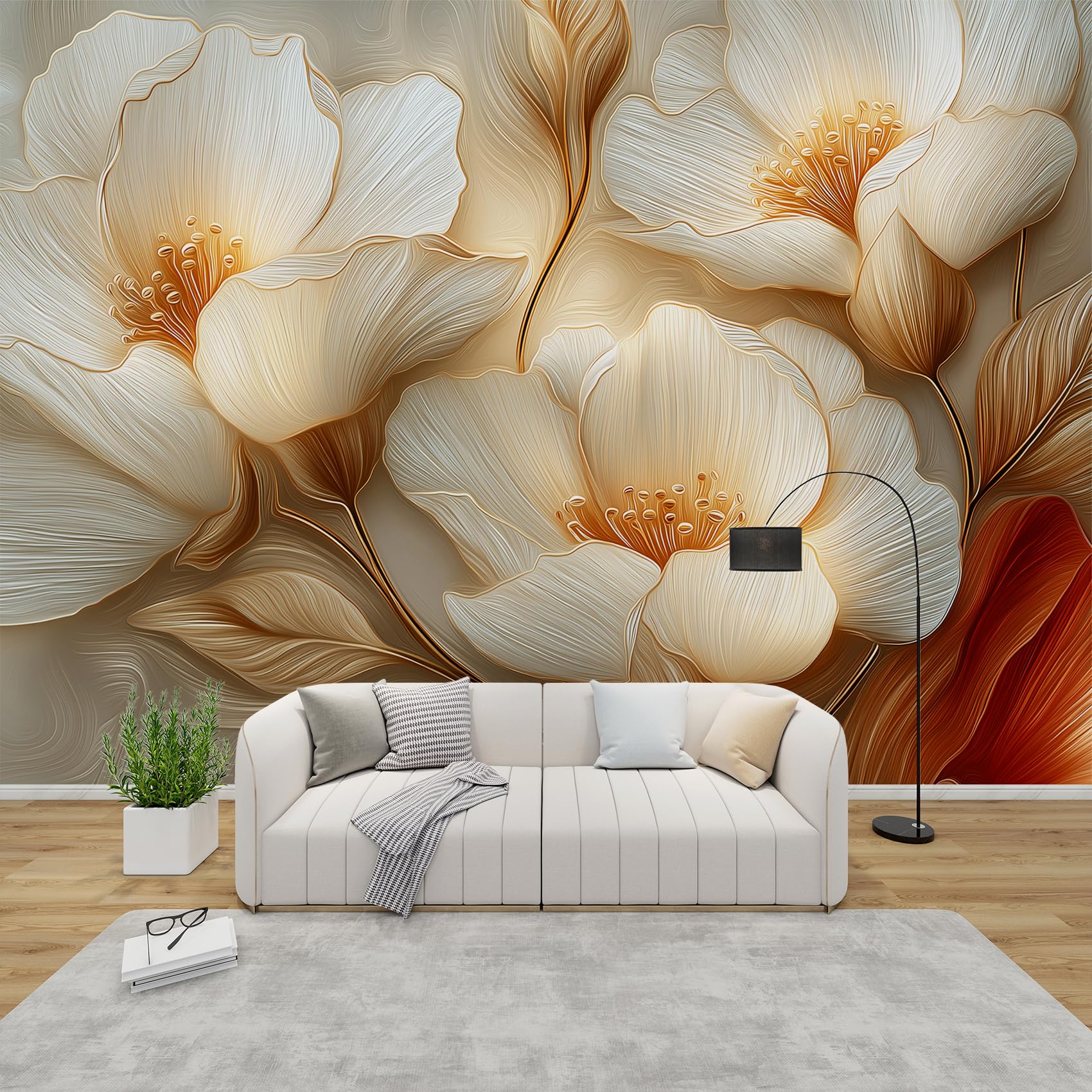 Papier Peint Panoramique Pivoine Masque Défauts Mur