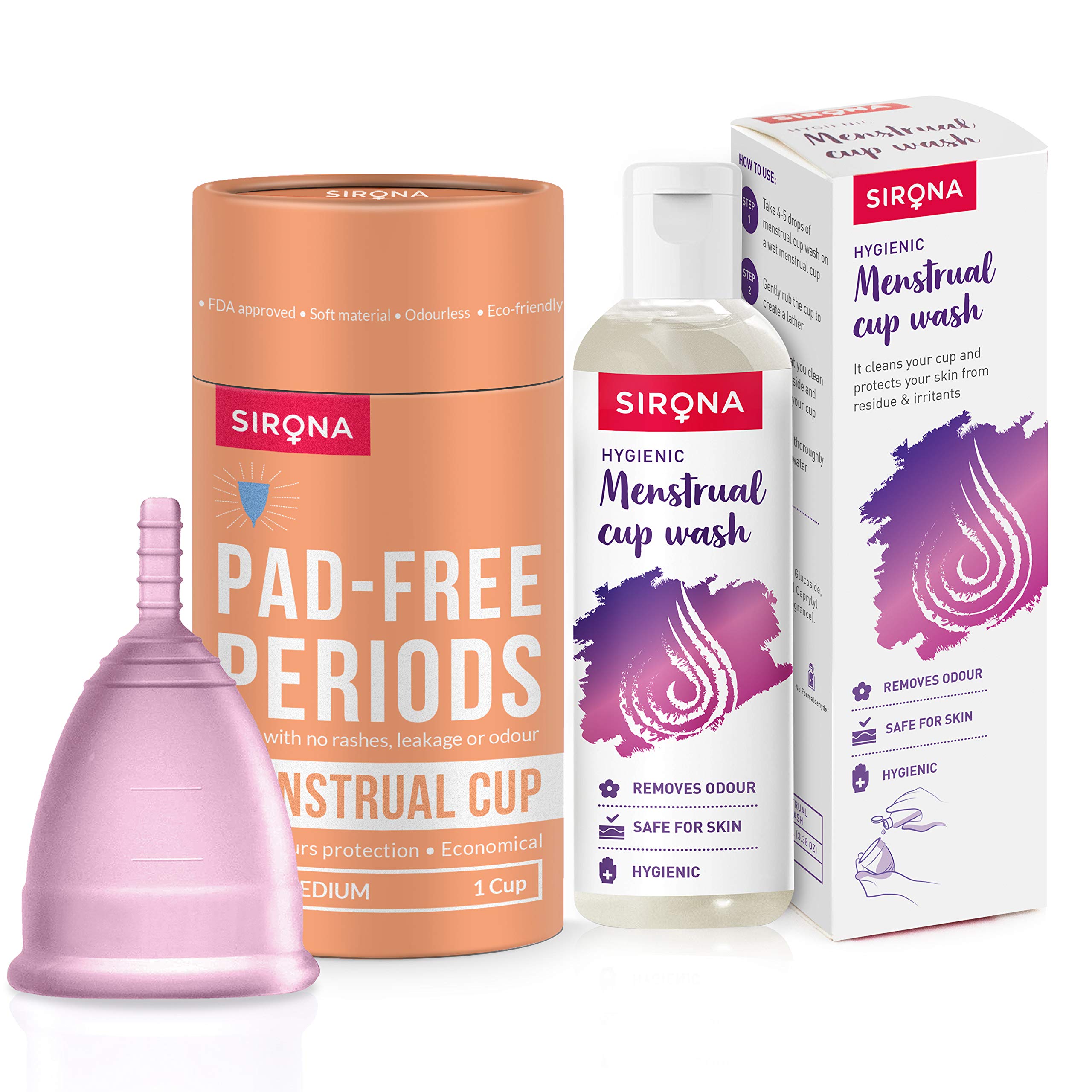 Sirona Reusable Menstrual Cup for Women - Medium with Rose Fragrance Menstrual Cup Wash - 100 ml (B08VS9LBBG) Amazon Price History, Amazon Price Tracker