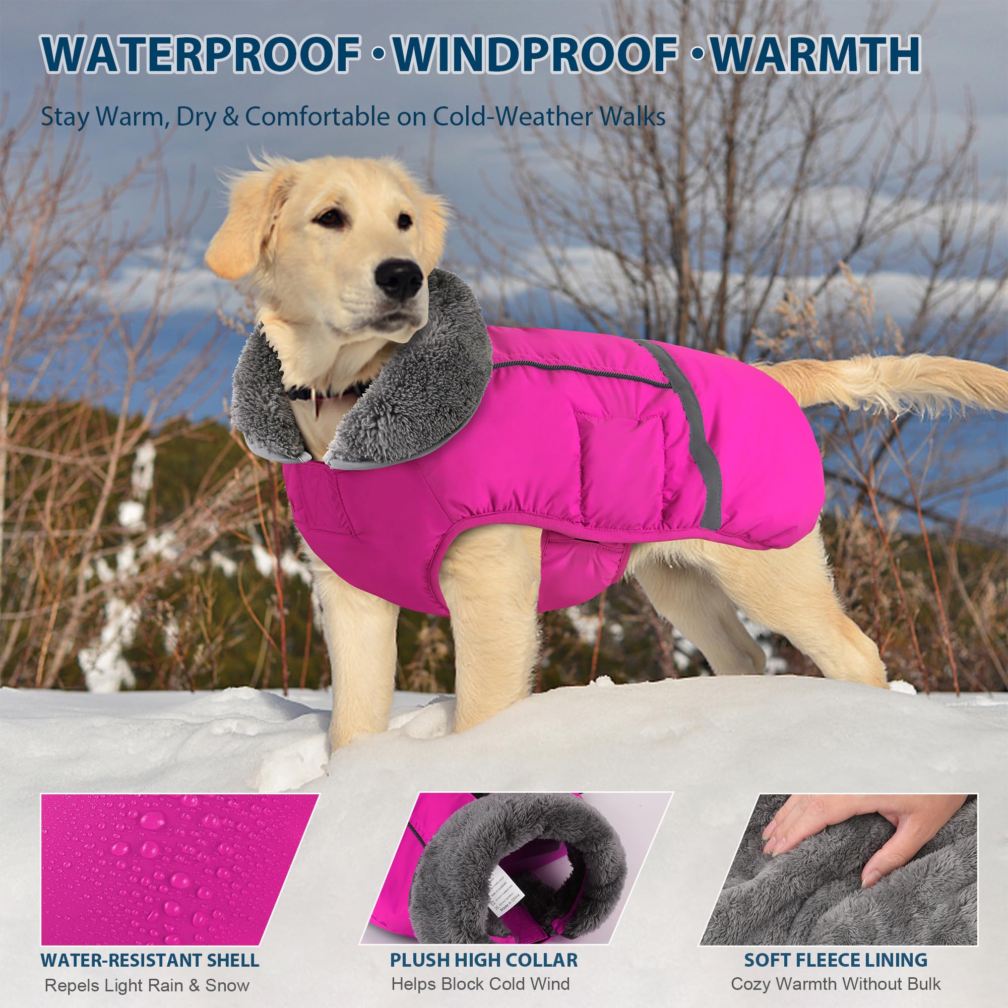 Dogcheer Winter-Hundemantel, wasserdichte Hundejacke, Verstellbarer Hunde-Wintermantel mit Schnalle, reflektierende Hunde-Schneejacke, warm, gemütlich, Fleece-Weste, Rollkragenpullover für kleine,