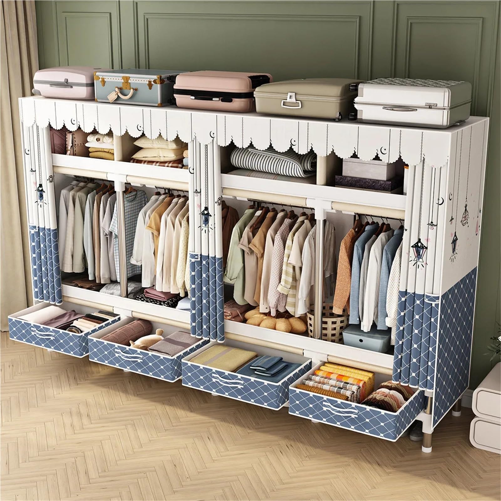 Stoffschrank Schlafzimmer Tragbare Faltbare Tuch Kleiderschrank Organizer Kleidung Falten Leinwand Schrank Rack for(Colorful Lantern)