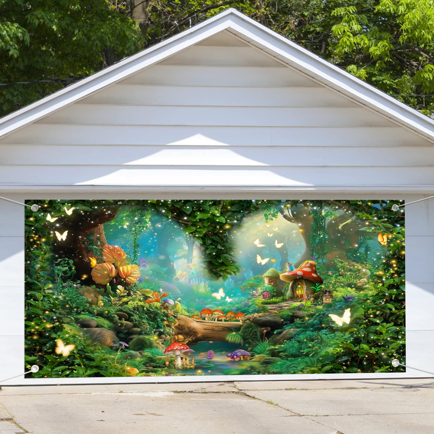 7X8ft Spring Forest Enchanted Banner Enchanted Fairy Tale Woodland Green Garden Fantasy Mushroom Butterfly Background Girls Birthday Baby Shower Party