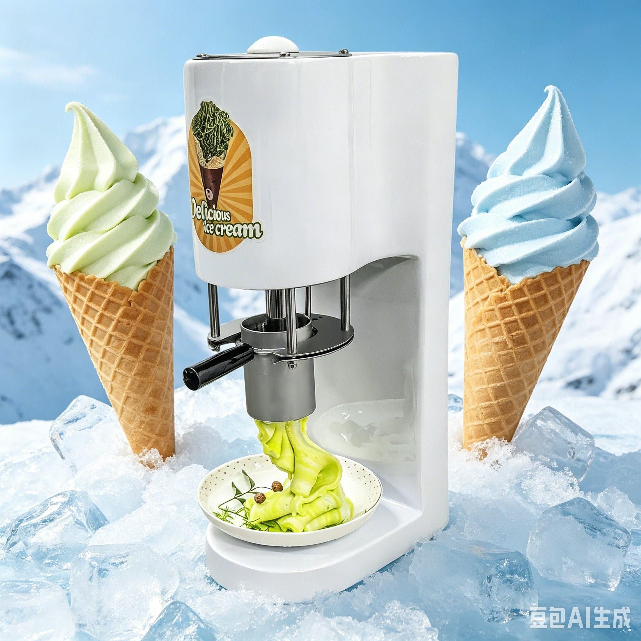 ROGHA Commercial Spaghetti Ice Cream Machine with 4 Shape Molds,80w Ice Cream Noodle Maker,28-30L/H Spaghetti-Eismaschine,for Dessert Shops & Home Use White