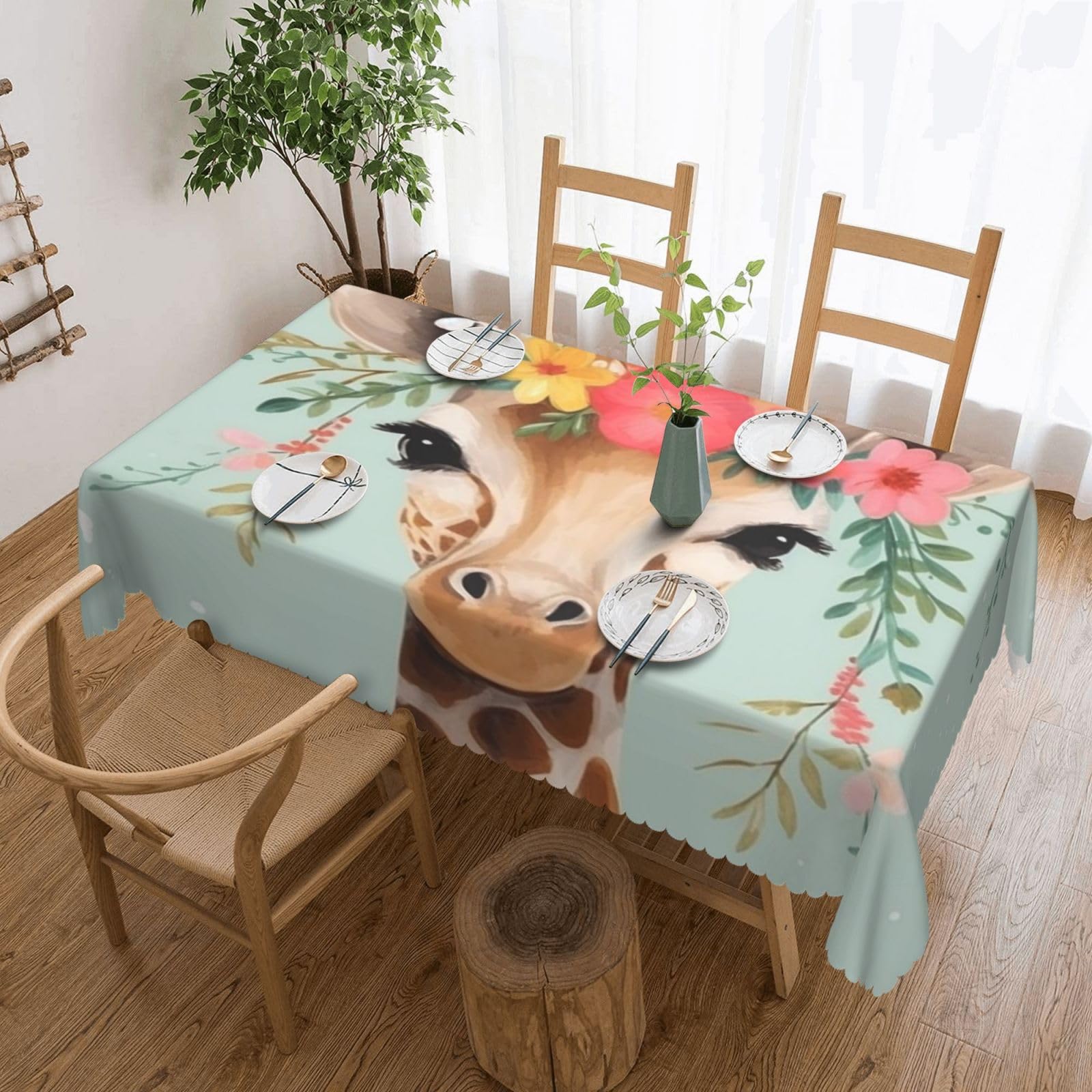 Fodpand Black Giraffe With Floral Tablecloths For Rectangle Tables 72 X 54 Inches - Reusable And Washable Table Clothes Decorative Table Cover For Dining Tables, Buffet Parties, Wrinkle Resistant