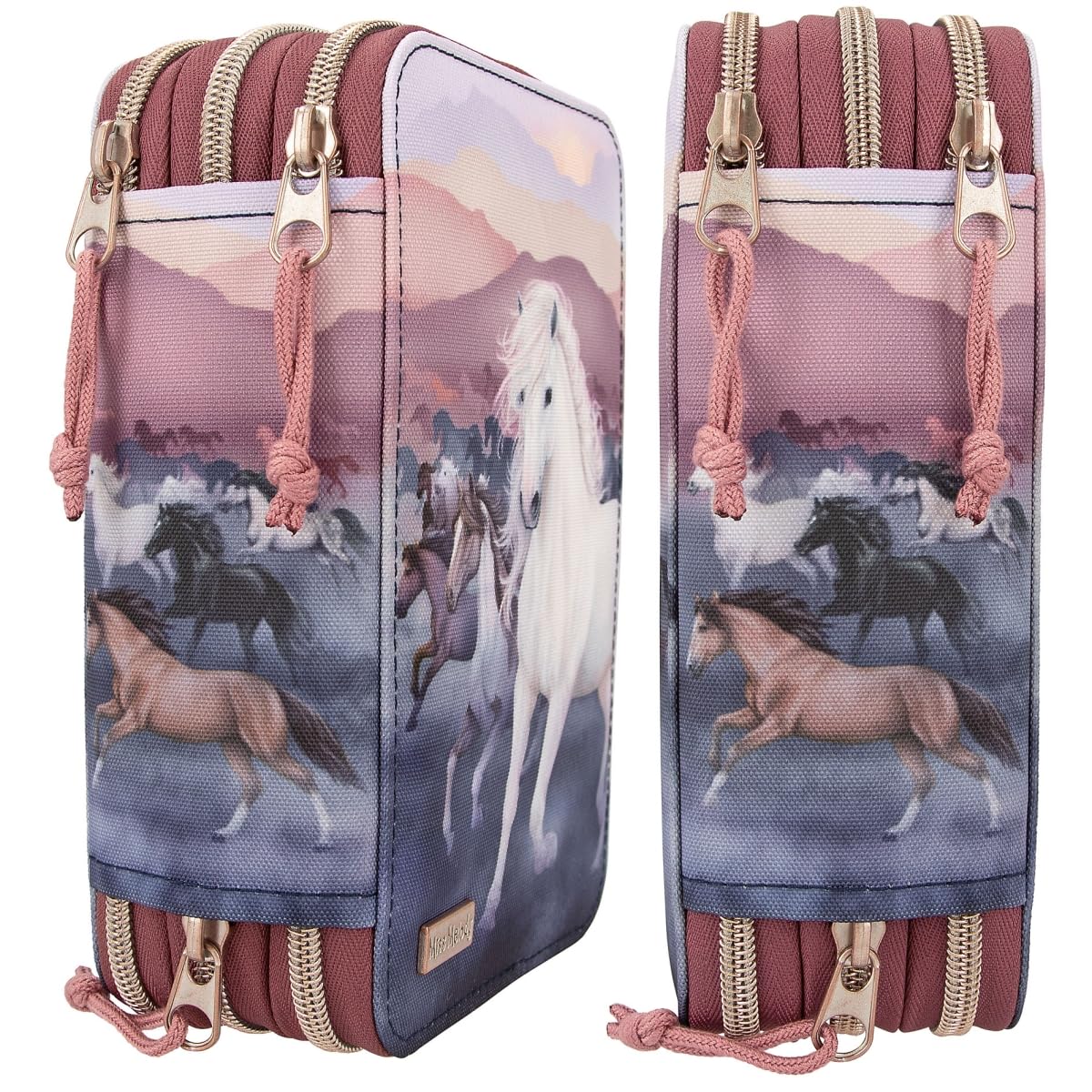 Depesche 12511 Miss Melody Night Horses - Gefüllte 3-Fach Federtasche, Herden Motiv, Federmäppchen mit Buntstiften, Lineal, Schere uvm.