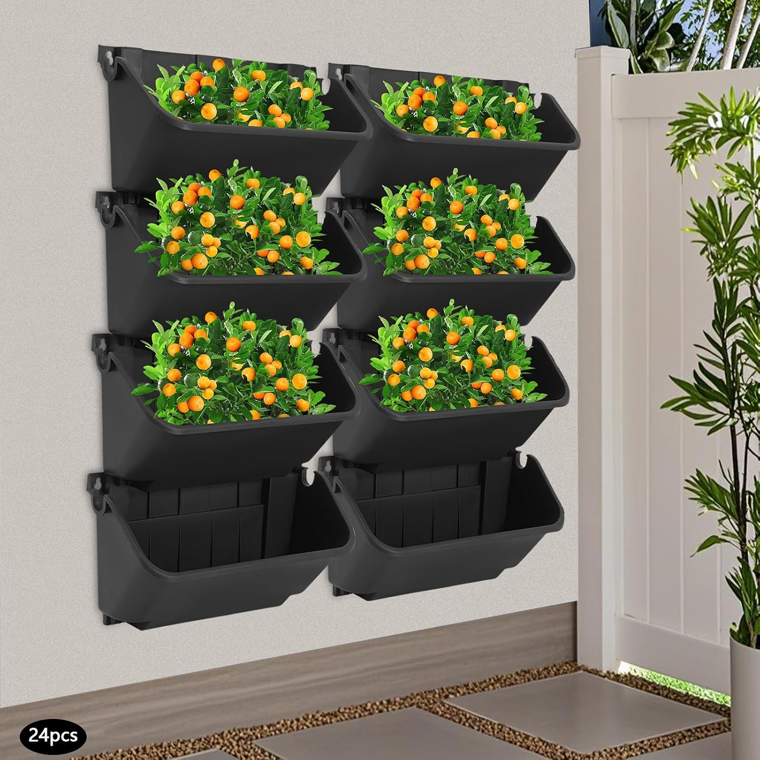 24 Pack Vertical Garden Planter,13 inch Wall Mounted Planter for Patio Indoor Outdoor Hanging Plant Pots for Herbs Vegetables Flowers Balcony Patio Decor