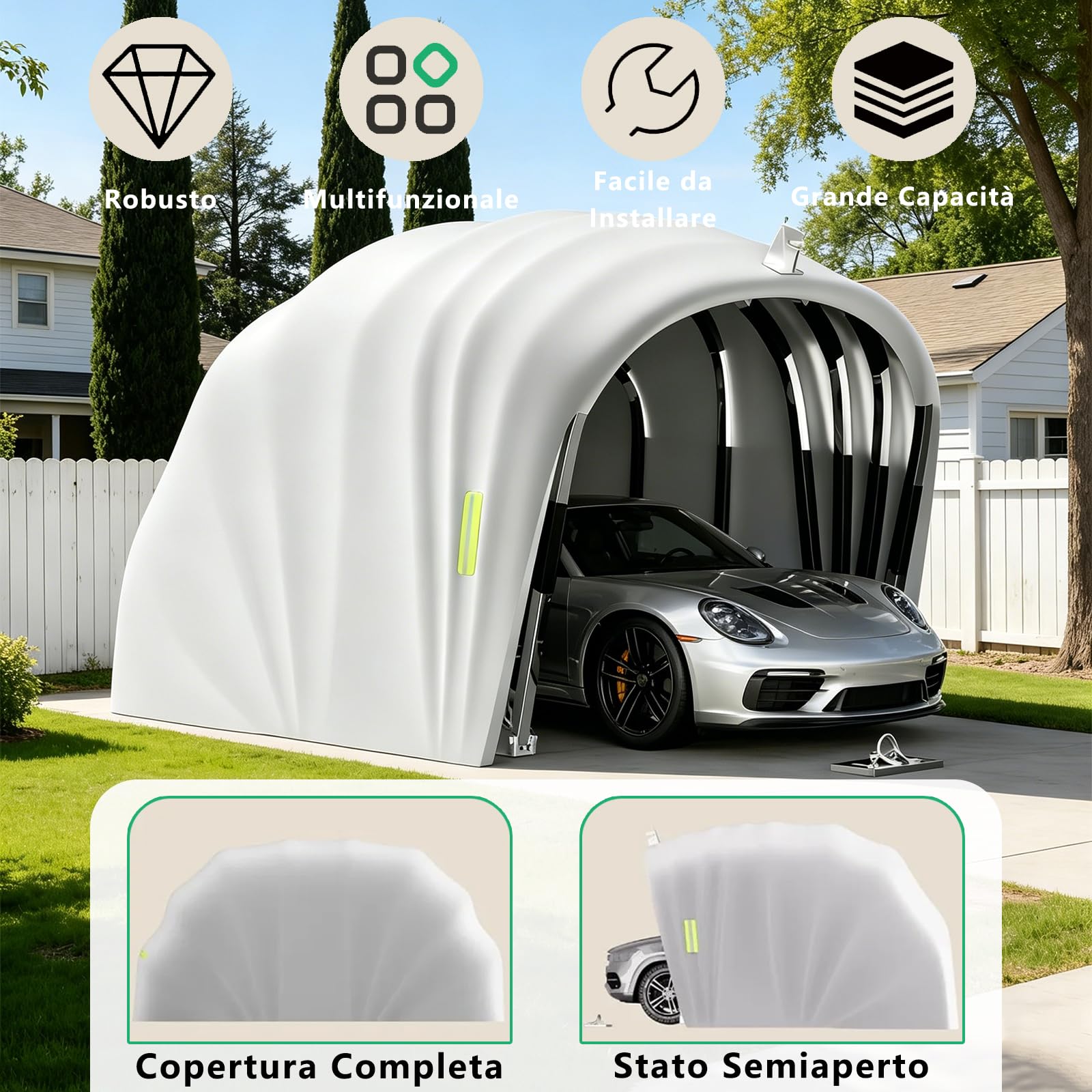 Tettoia per Auto in Acciaio Inossidabile Indipendente, 5.5 x 2.5m Carport Auto per Esterno, Garage Semiautomatico, Tendalino Retrattile per Carichi Pesanti, Protezione per Tutte Le Stagioni