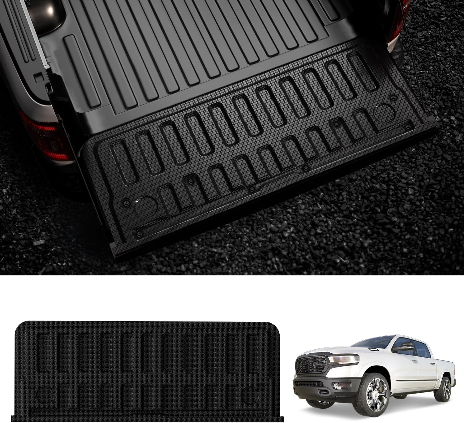 LASFIT Tailgate Mat 2019-2025 2026 for Ram 1500 Standard Tailgate&Power Tailgate-Release(NOT for Classic/Multifunction/Power Tailgate) All Weather TPE Tailgate Protector Liner Replacement Accessories 3) For RAM 1500 | 2019-2026 | Standard Tailgate Mat