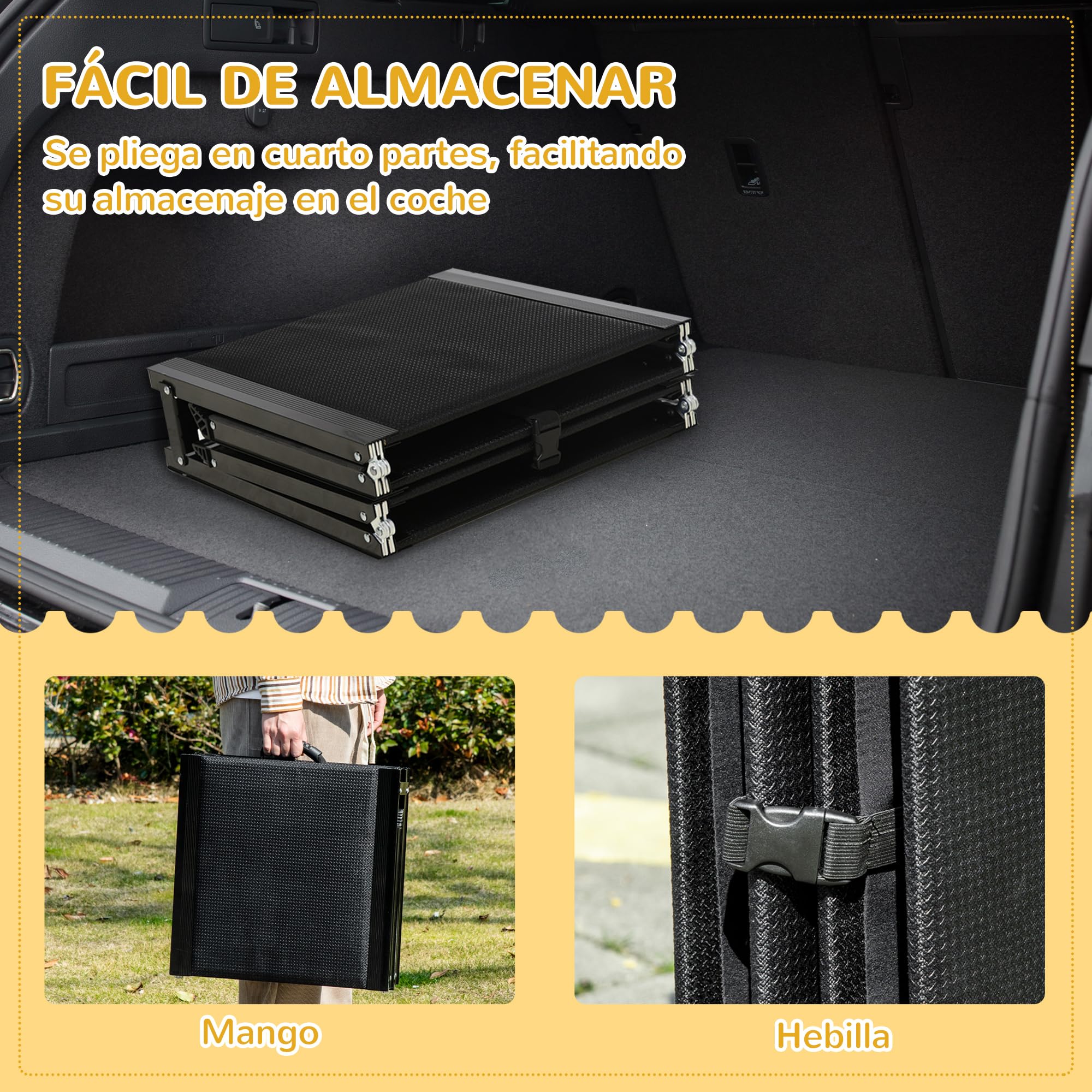 PawHut Rampa para Perros Plegable con Superficie Antideslizante Rampa para Mascotas para Coche de Aluminio con Asa y Gancho Carga 80 kg 158x43,5x2,5 cm Negro