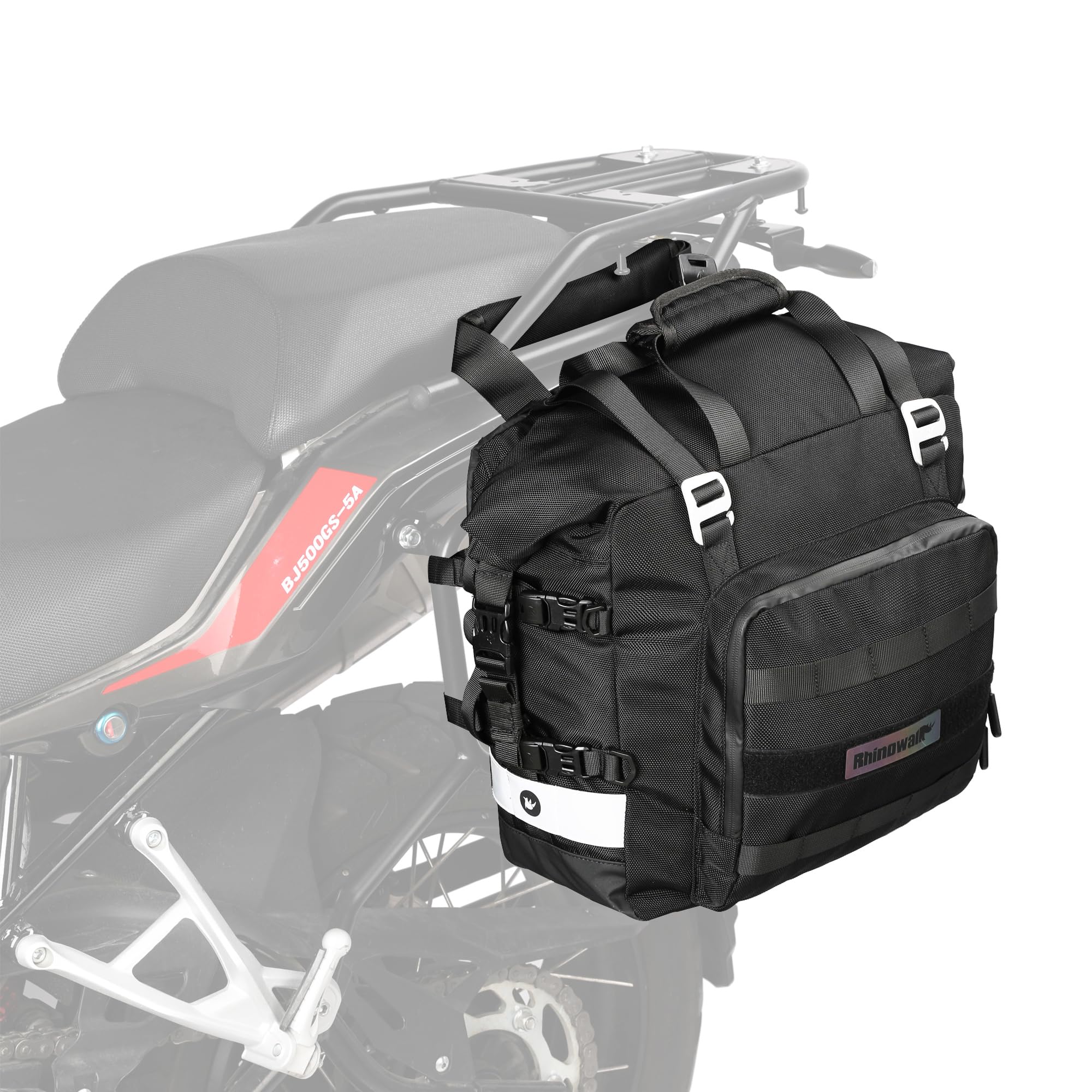 Rhinowalk Sacoche de selle de moto - Poche latérale étanche de 20 l - Montage rapide - Pour vélo d'aventure et de sport - Noir - 1 pièce