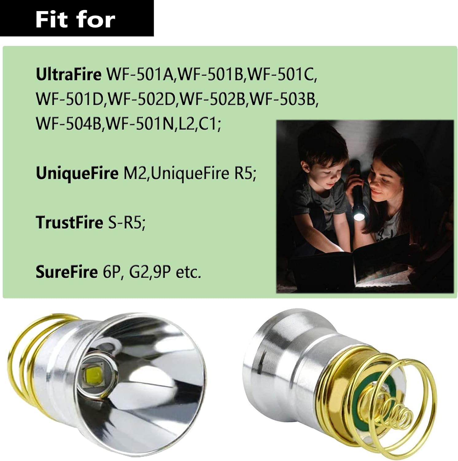 Ultra Bright Flashlight Bulb LED Replacement Bulbs Drop-in P60 Design Module for All Surefire Hugsby C2 G2 Z2 6P 9P G3 S3 D2 Ultrafire 501B 502B, 900LM 1 Mode Lamp Bulb Torch Repair Parts(2 Pack)