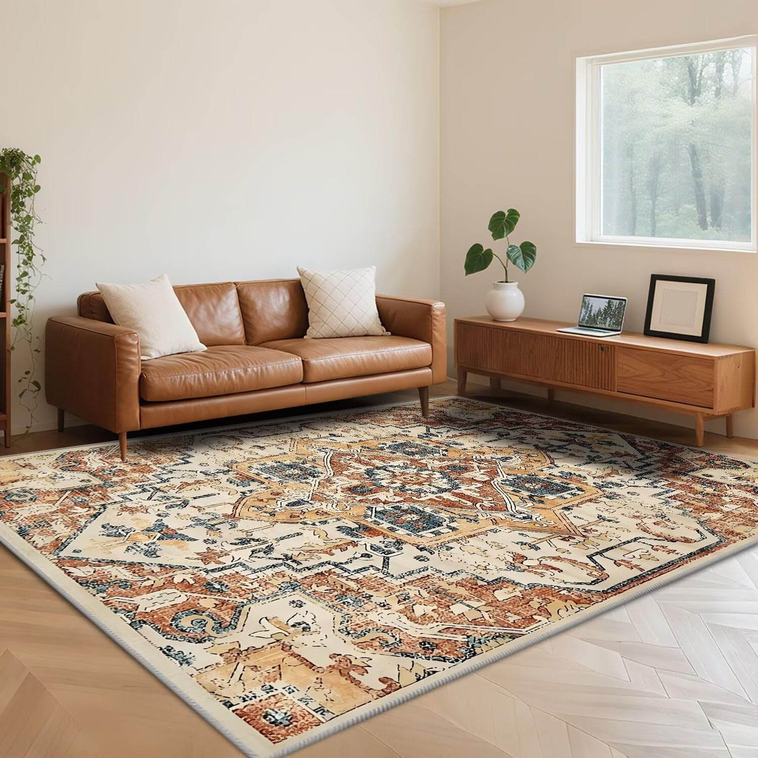 Tapis doux chambre poil ras 160x200cm anti derapant tradition retro marron