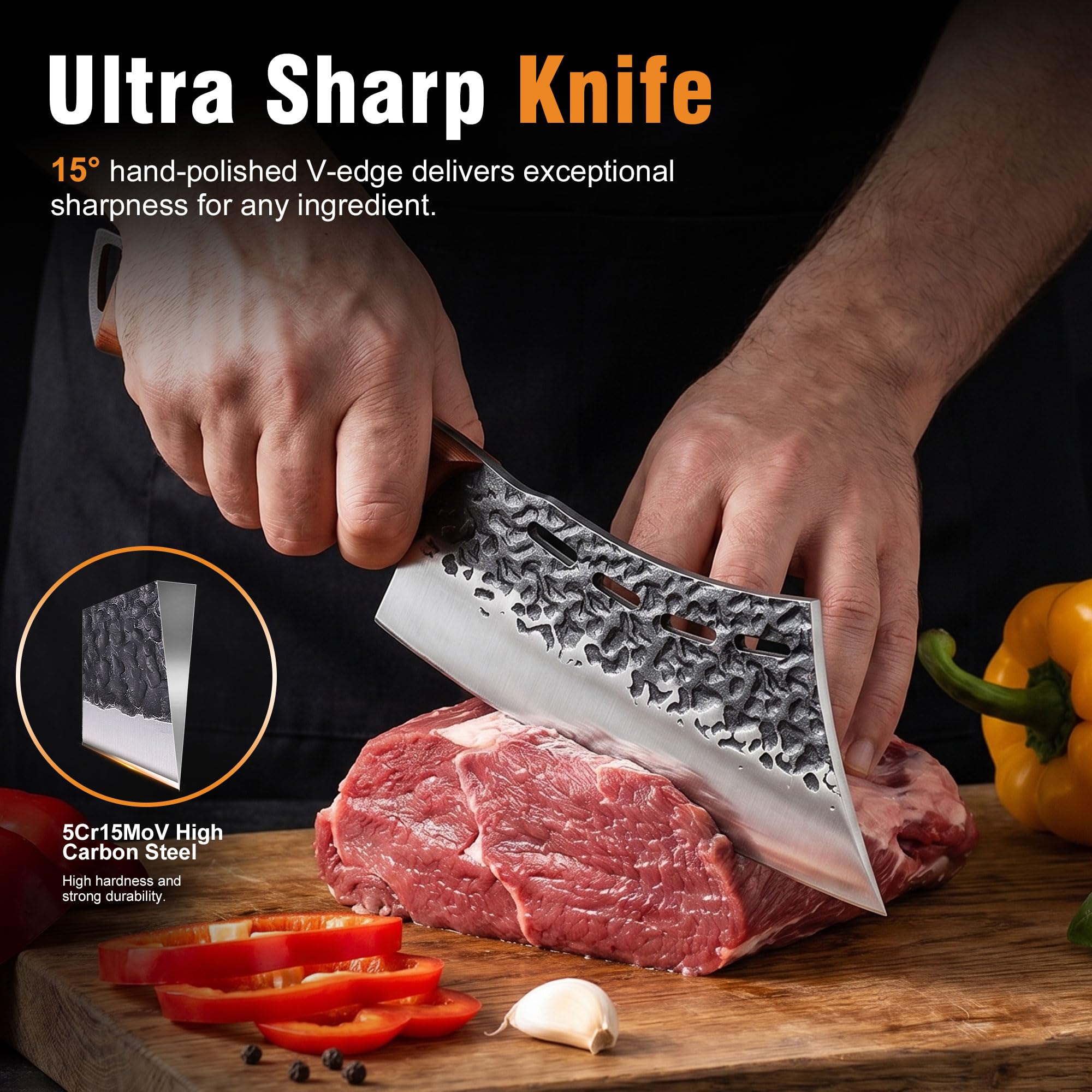 KITNATS Butcher Knife Set, 3PCS Hand Forged Full Tang BBQ Knife Set — Amazon image 2