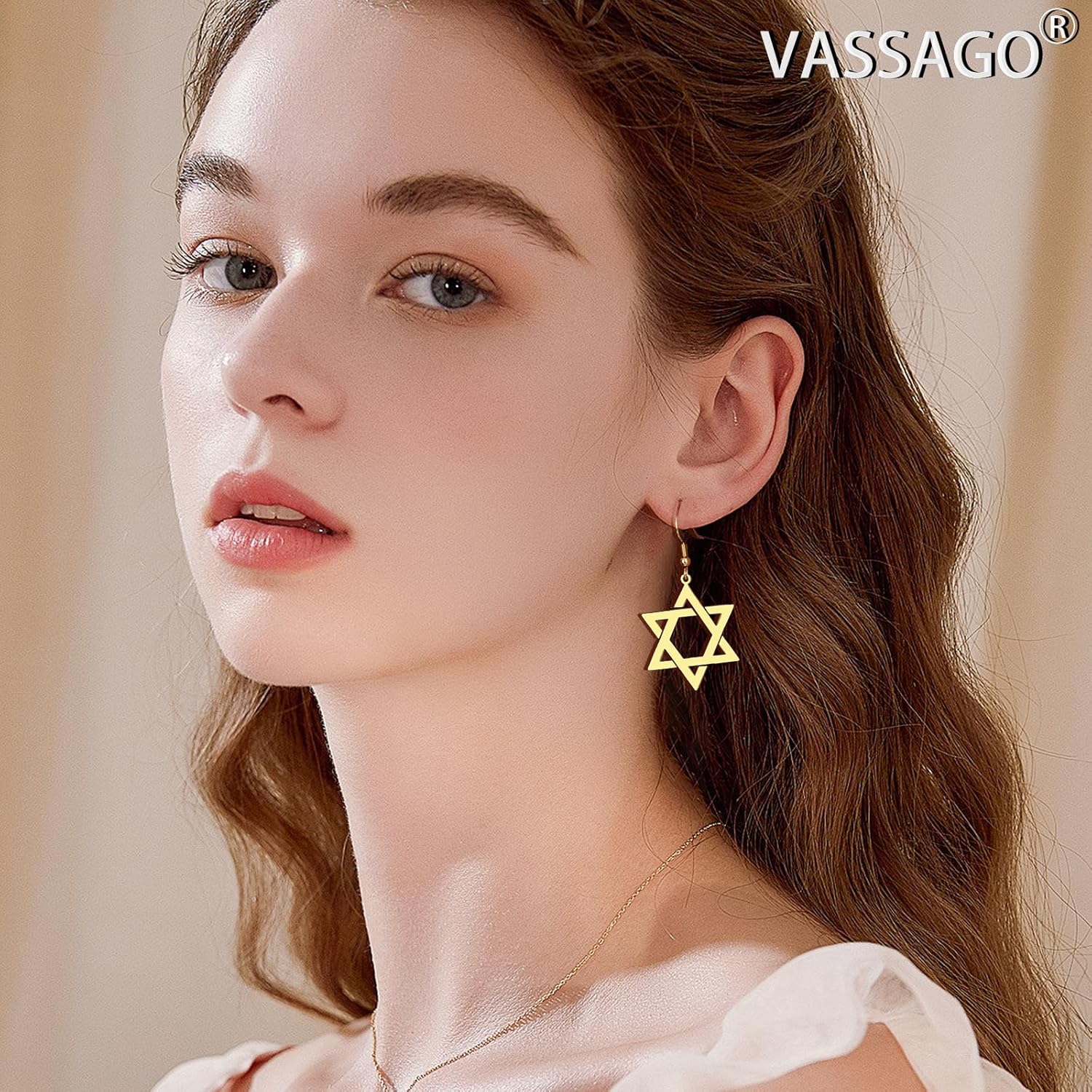 VASSAGO Star of David Earrings for Women Jewish Star with Cross Dangle Drop Earrings Stainless Steel Six pointed Star Earrings Israel Religious Jewish Hanukkah Jewelry Gift - Image 2