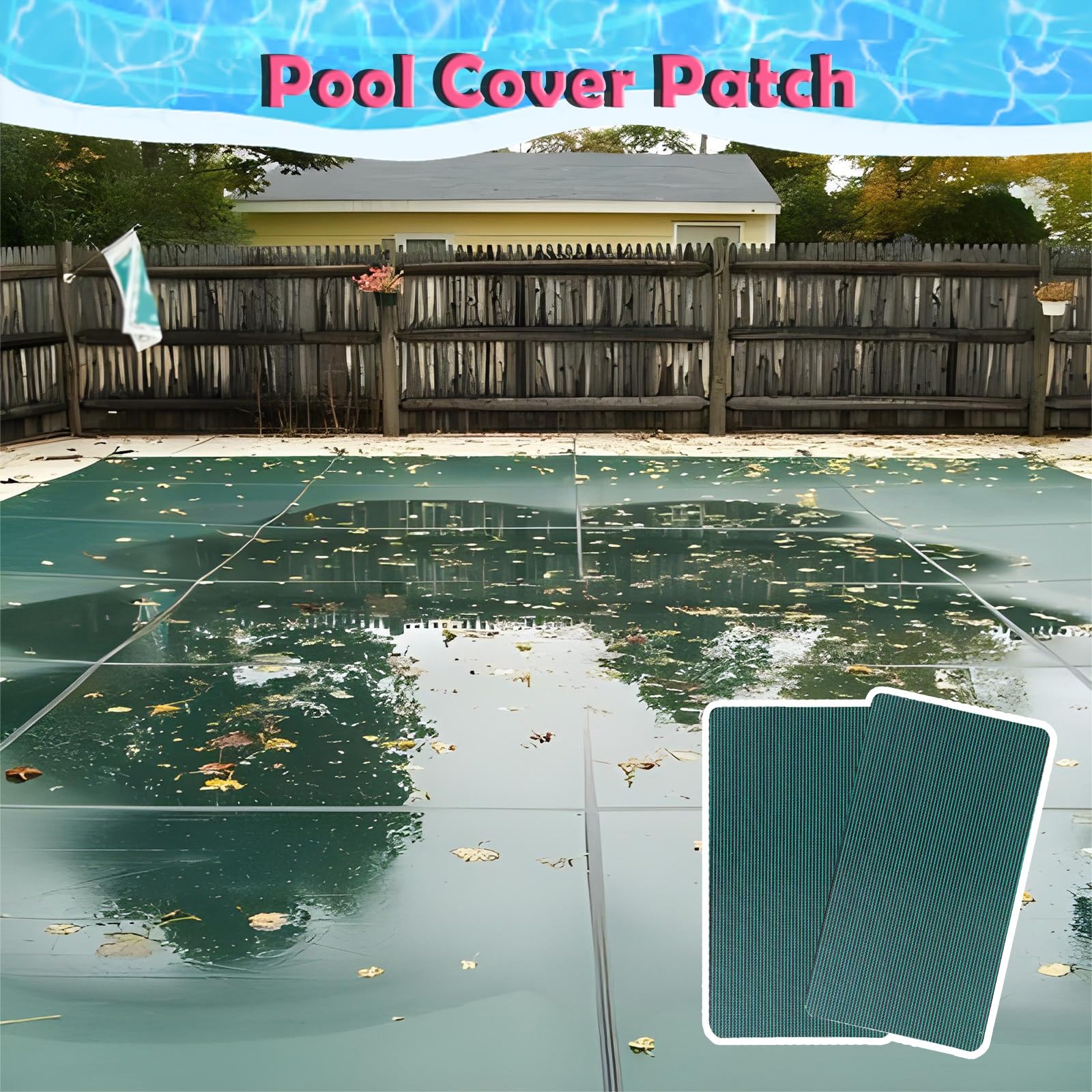 Pool Sicherheitsabdeckungs Patches Selbstklebend Poolabdeckung Patch Grün, Wasserdicht Nierenförmige Poolabdeckungen Reparaturset für Außenpools/ Aufblasbare Objekte/ Luftmatratze, Mesh Sicherheitsabd