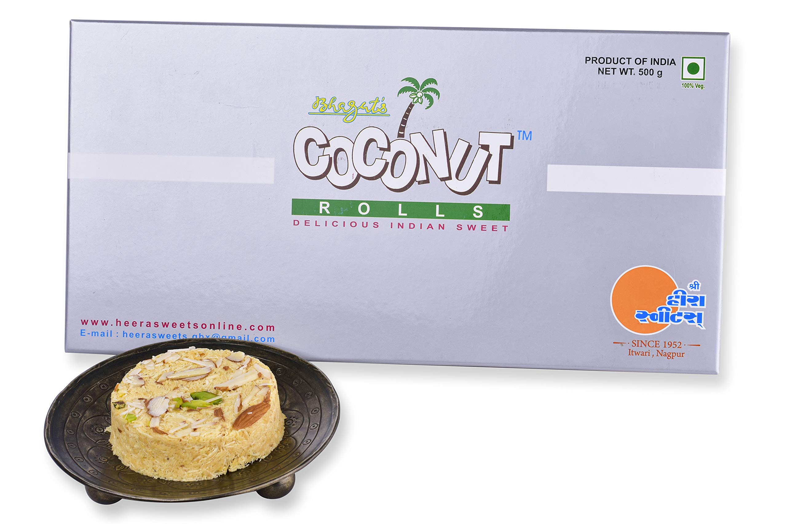 Bhagat's Heera Sweet Original Delicious Son Roll with Almonds and Pistachio Garnished | Soft Flaky Sweets Mithai Box | Preservatives Free| Premium Gift for Traditional Indian Celebrations (Coconut flavoured, 500gm)| For Diwali Sweets Ganesh Chaturthi Rakhi Christmas Holi Valentine | For All Festivals