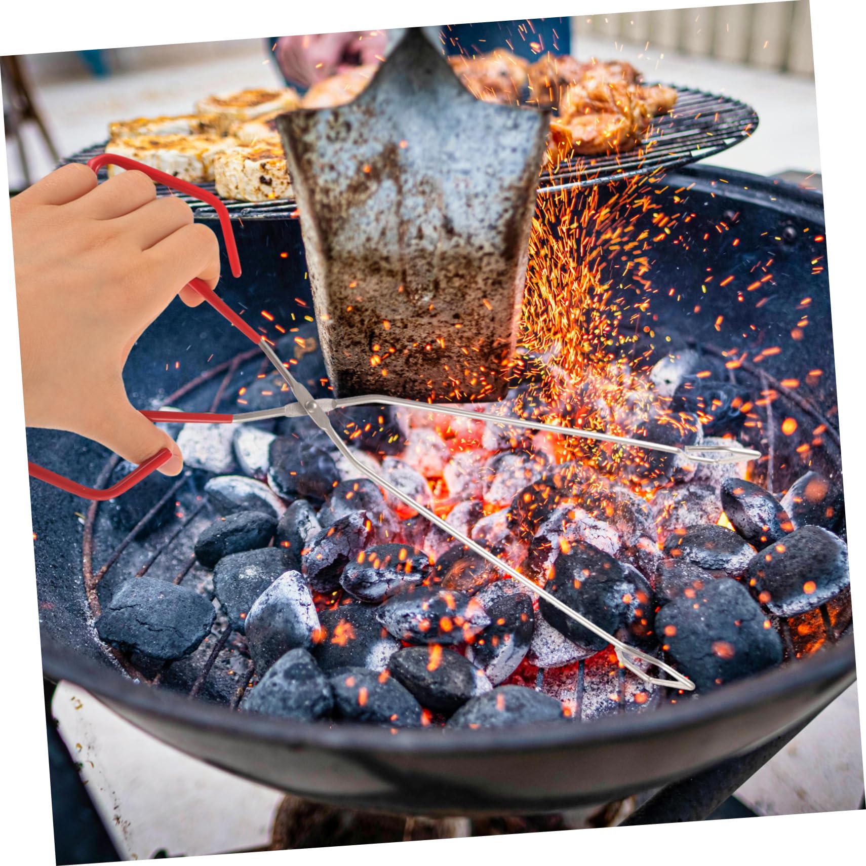 HEMOTON 5 Pezzi Pinze da estese grigliare lungo piccolo griglia del falò Pinza cucinando grill barbecue carbonella kit bbq tenaglia di pinze per carbone Acciaio inossidabile
