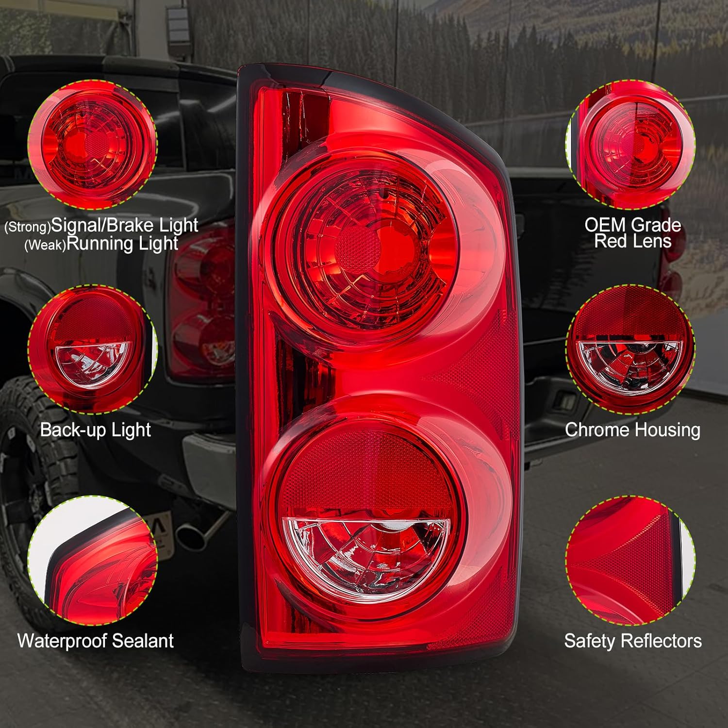 Tail Light fit for 2007-2009 Dodge Ram 1500/2500/3500 Pickup Passenger Right Rear Light Assembly CH2801165 55277302AC