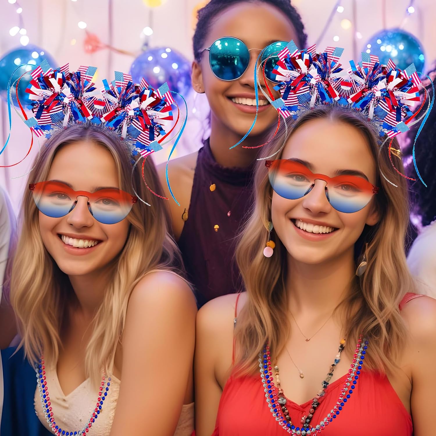 4th of July Headband for Women Girls, Red White and Blue Headband American Flag Hairband Set for Patriotic accessories Parade Halloween Party