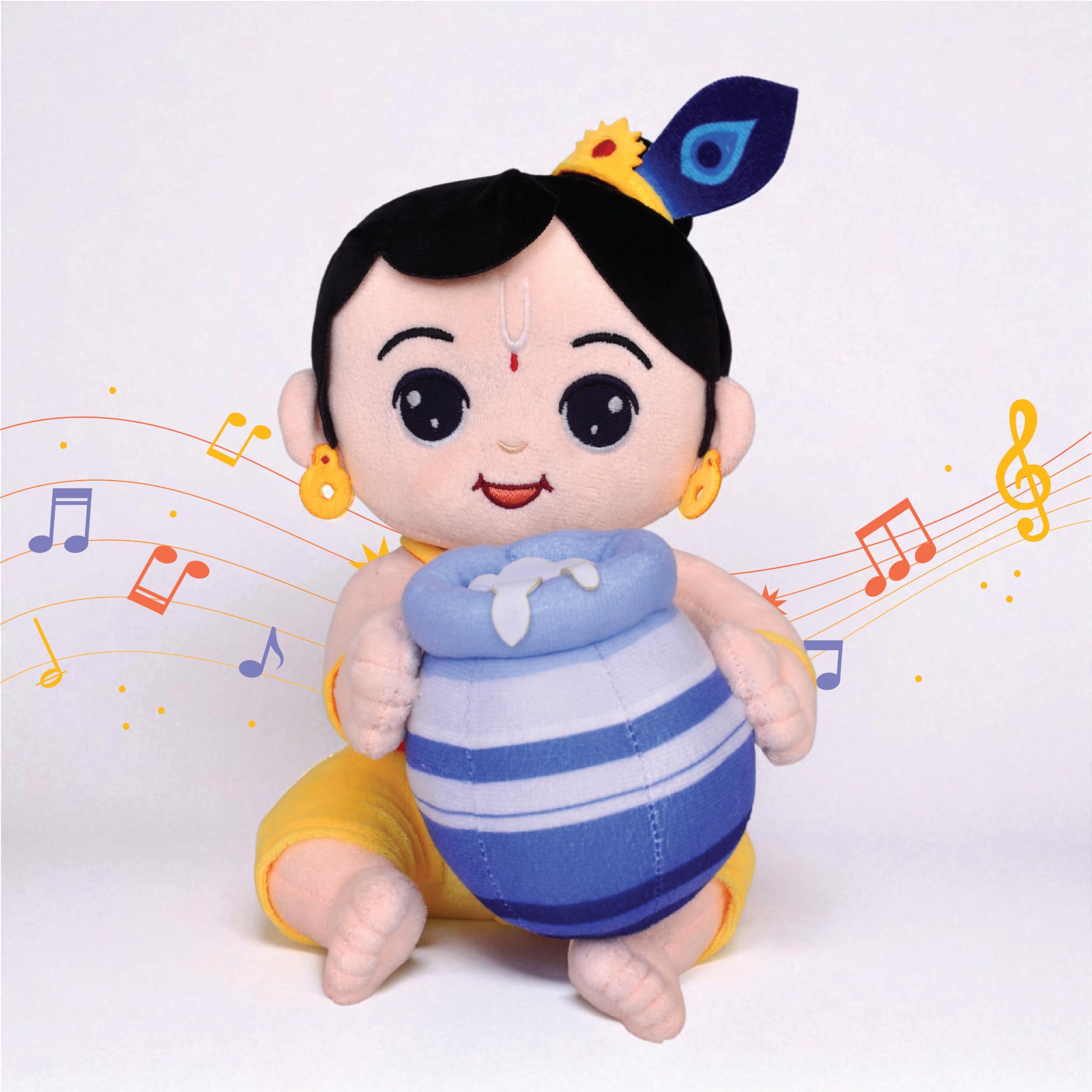 aurbo Mantra Chanting Soft Toy (25 Cm) Baby Krishna Musical Soft Toys | Medium Size Soft Plush Toy | God Toy with Info Booklet & Instruction | Best Gift for Infants, Kids, Babies