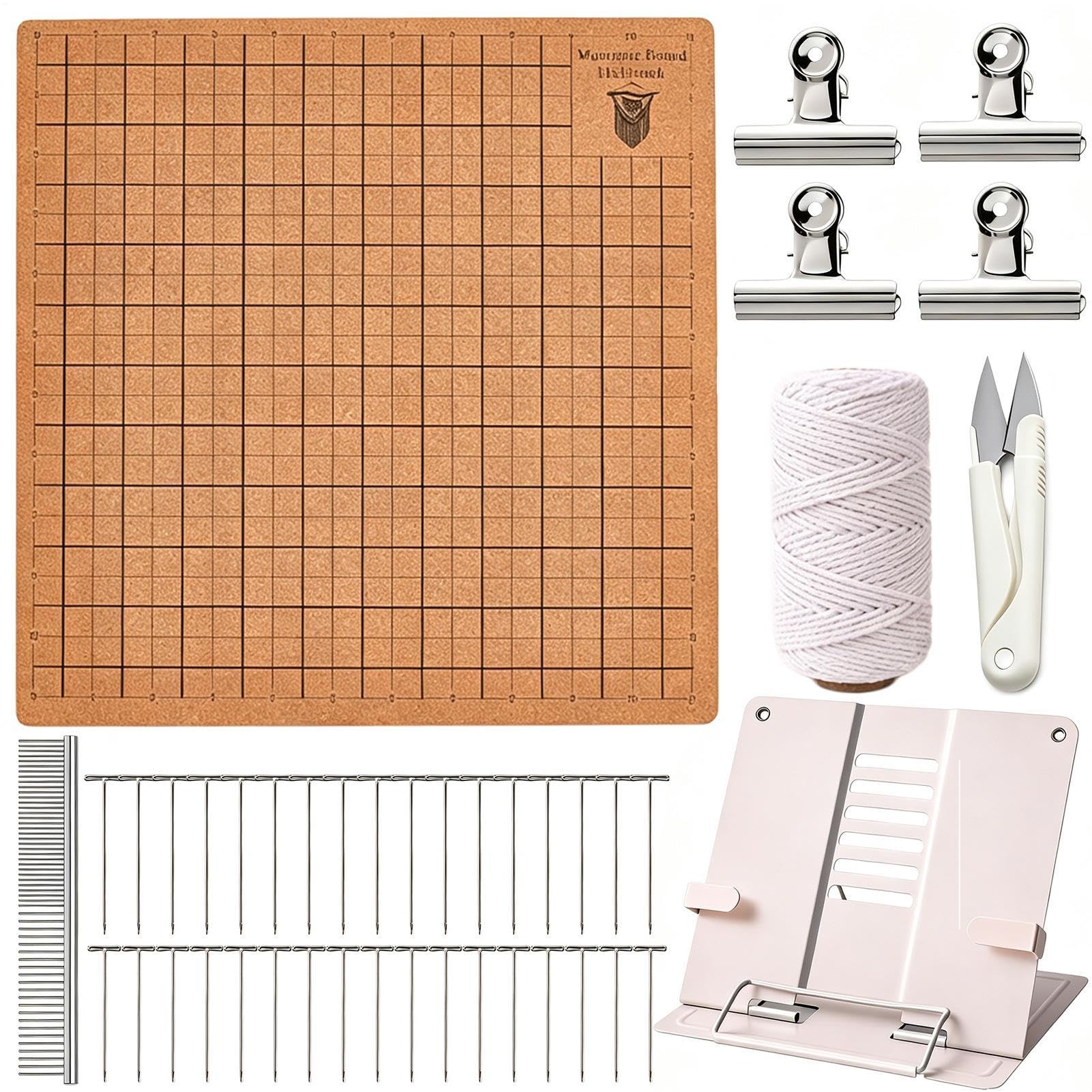 Kit Macramè Con Tavola E Spilli Tavola A Griglia Bifacciale Con Supporto | Forniture Macramè Per Creazioni Annodate Per Principianti Adulti Appassionati DIY Bracciali Gioielli E Portapi