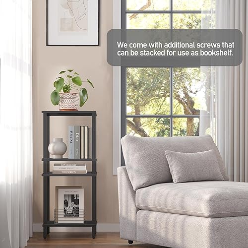 Miniatura 62 de TUTOTAK TB01BK035 - Mesa auxiliar, mesita de noche con estante de almacenamiento de 2 niveles, para espacios pequeños, 2 unidades Negro,Marrón,Gris